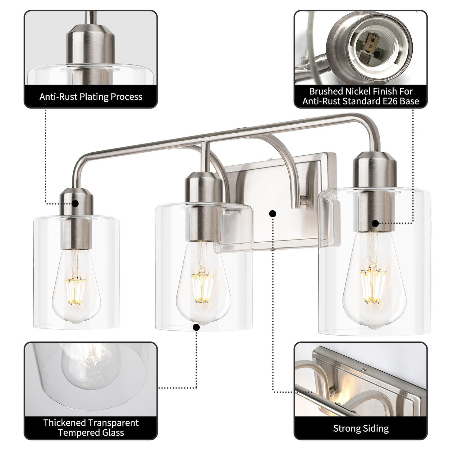 Bathroom Light Fixtures with Clear Glass Shade Modern Style - okeli lights