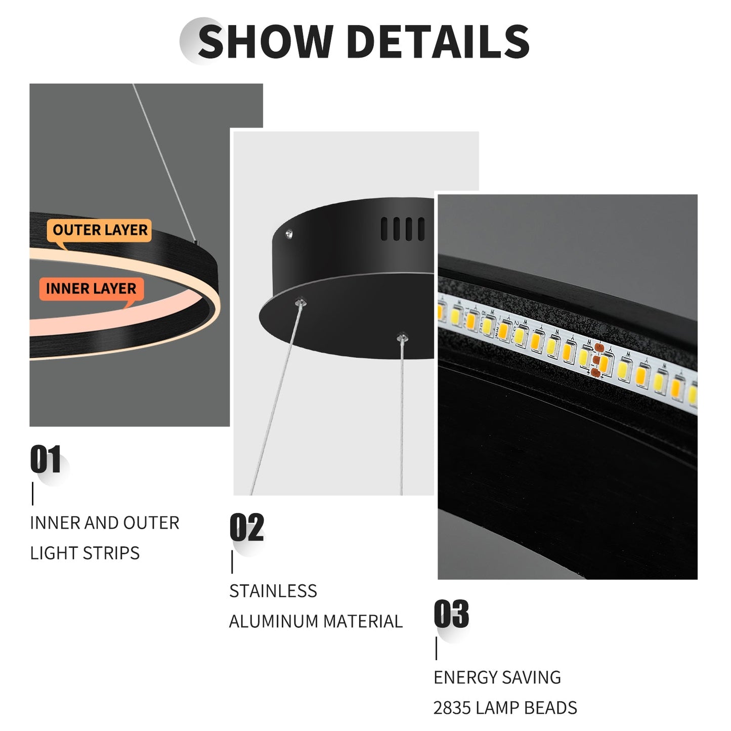 OKELI Modern LED Chandelier Dimmable Circular Black 1-Ring - okeli lights