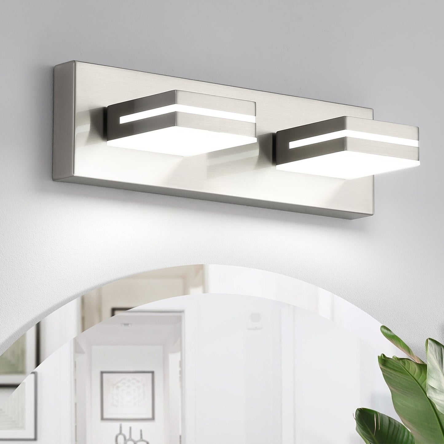 Bathroom Vanity Light Fixture 2-Light Brushed Nickel Modern Mirror Dimmable Cold White 24W ETL Listed - okeli lights