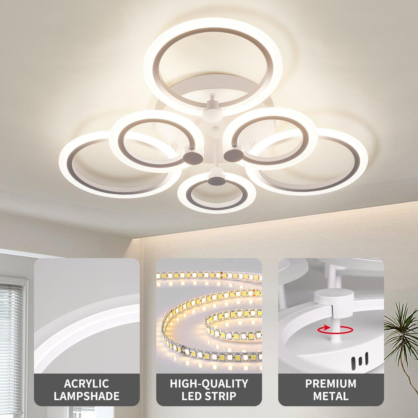 Modern LED Ceiling Light Dimmable 6 Rings Flush Mount Fixtures - okeli lights