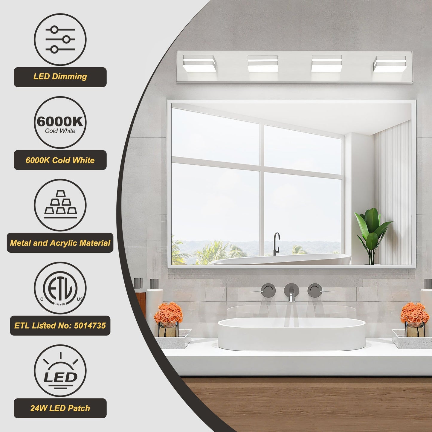 Bathroom Vanity Light Fixtures Brushed Nickel LED Dimmable Modern Wall Mounted Lighting 4 Lights - okeli lights