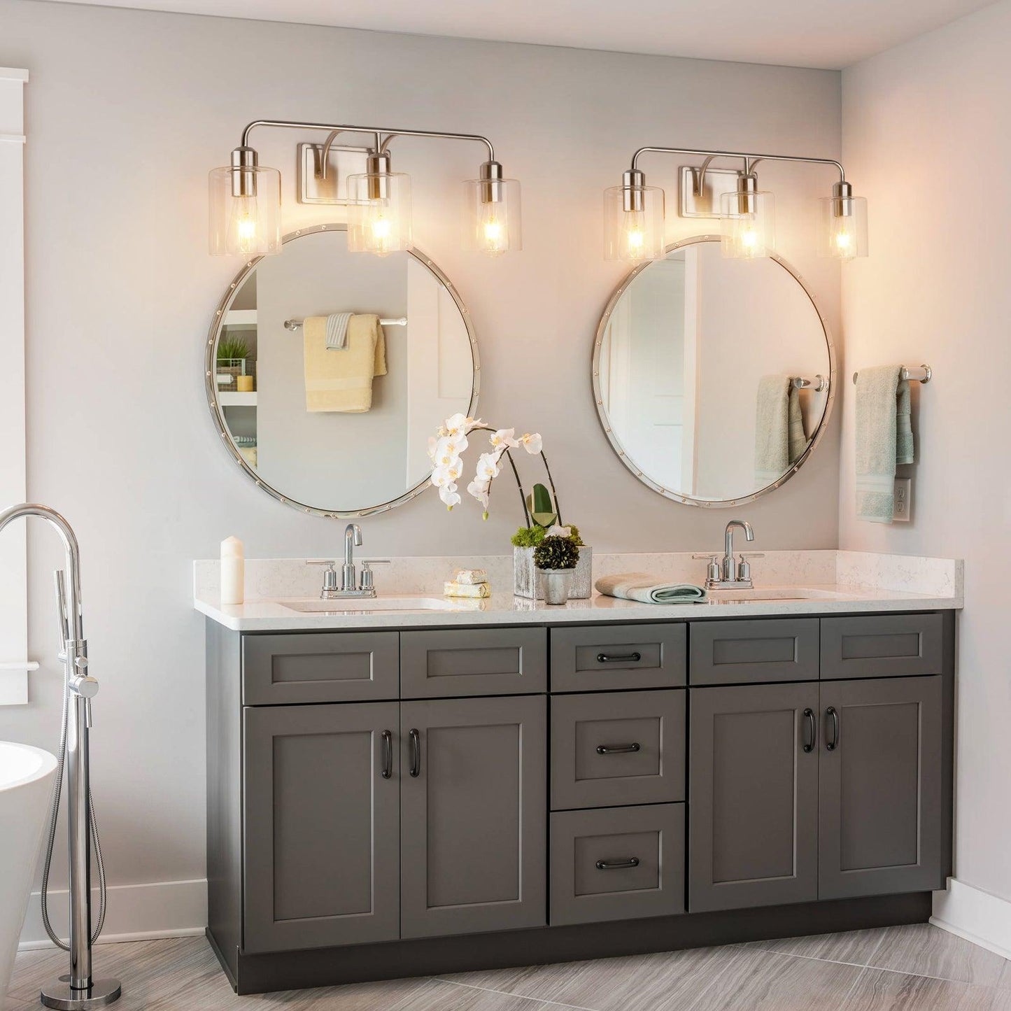 Bathroom Light Fixtures with Clear Glass Shade Modern Style - okeli lights