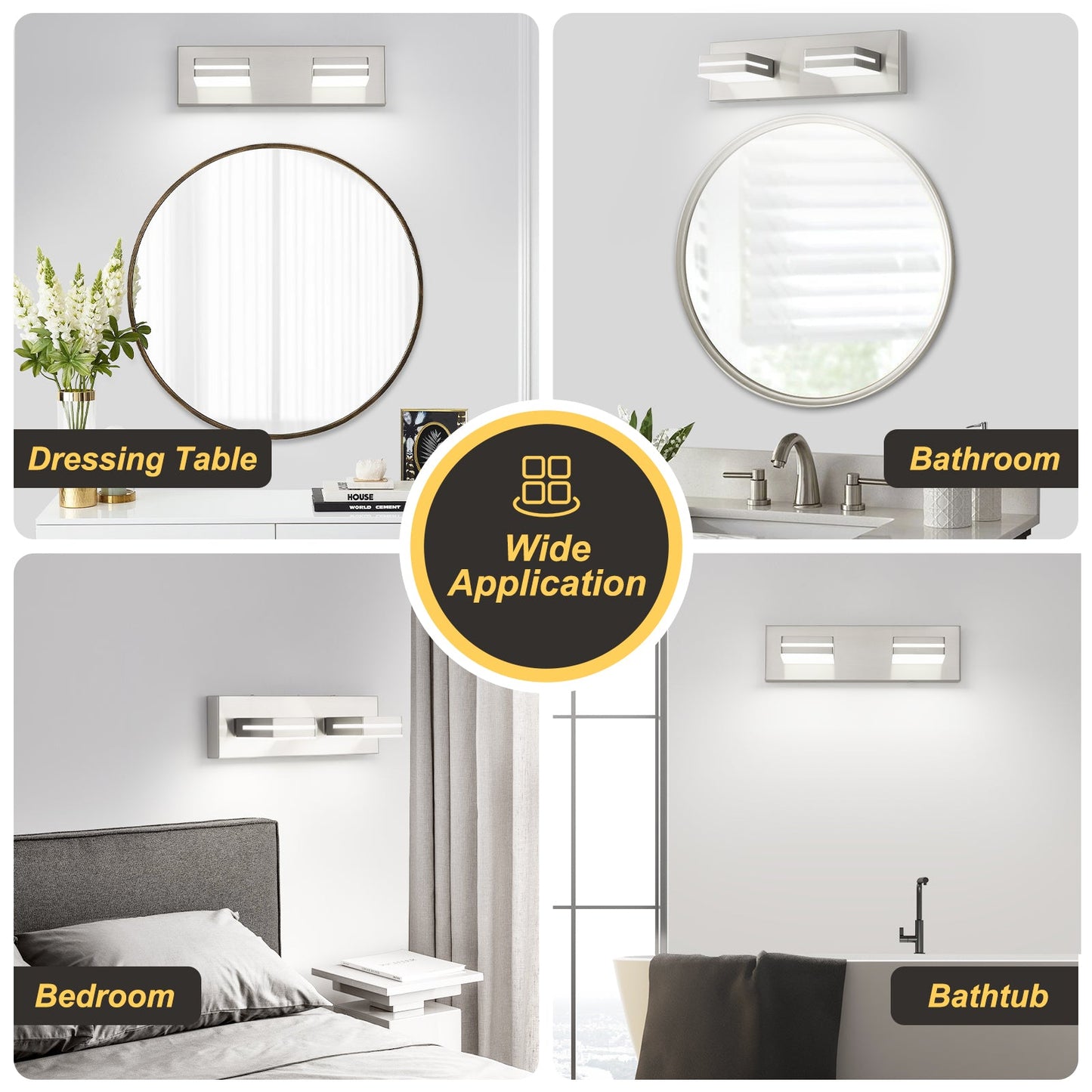 Bathroom Vanity Light Fixture 2-Light Brushed Nickel Modern Mirror Dimmable Cold White 24W ETL Listed - okeli lights