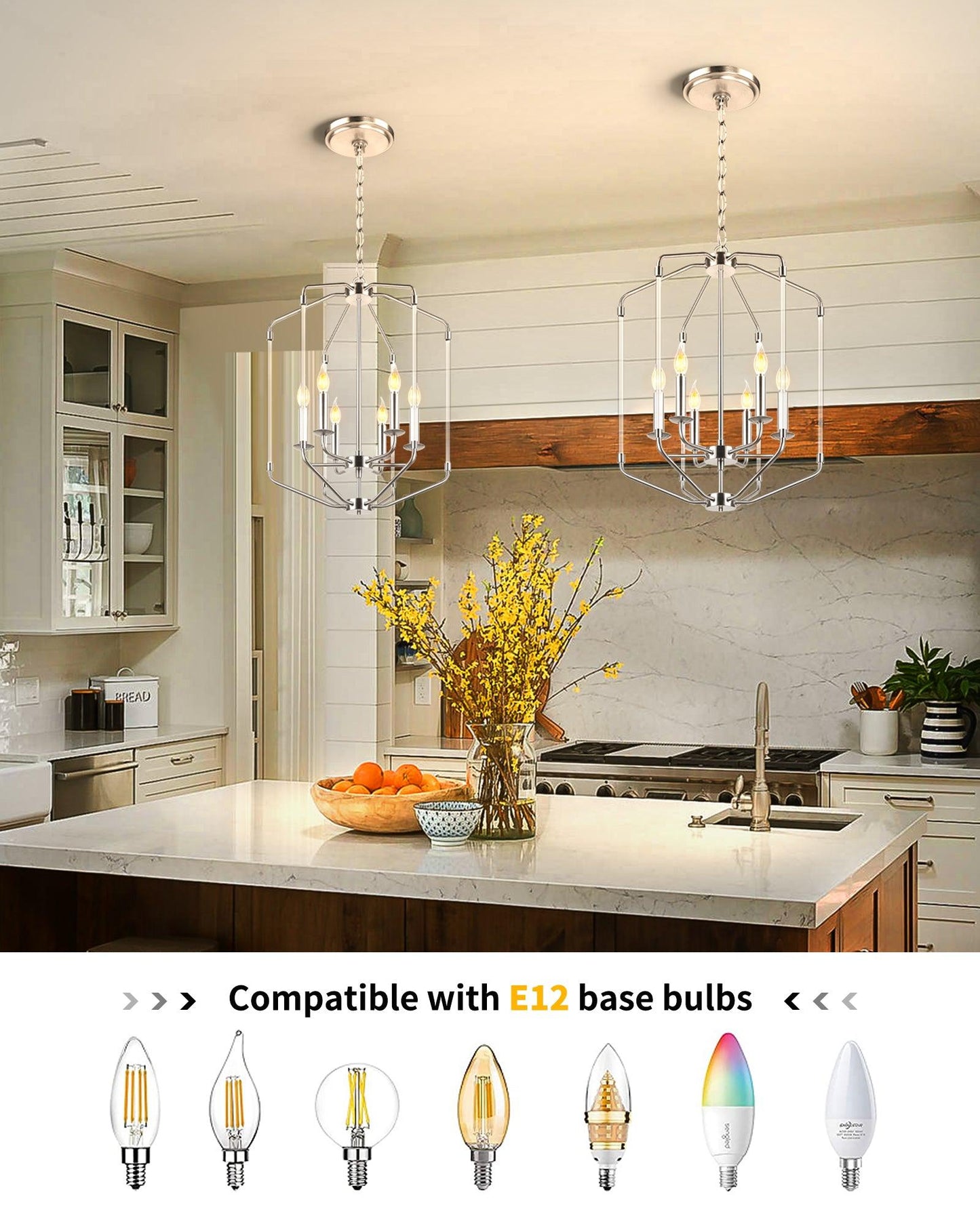 Farmhouse Chandelier 6-Light Brushed Nickel Ceiling Light - okeli lights