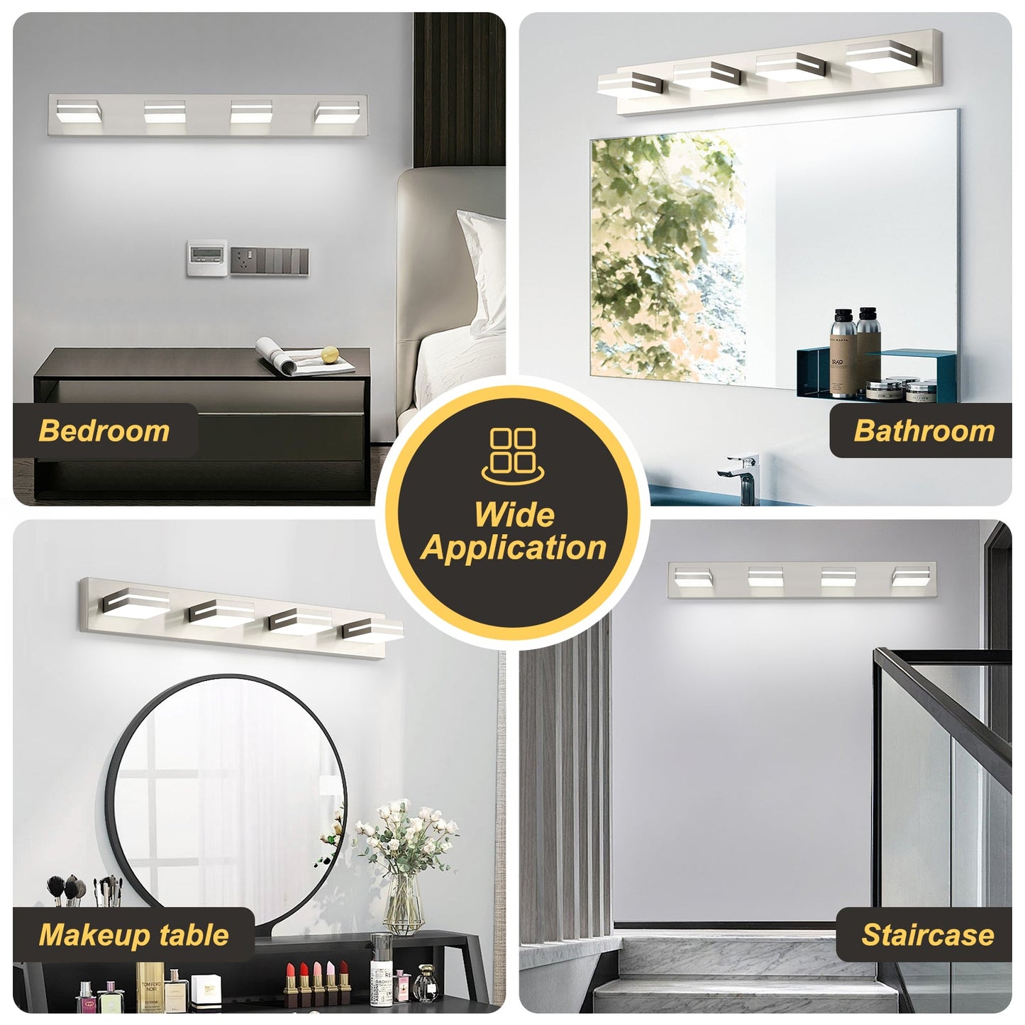 Bathroom Vanity Light Fixtures Brushed Nickel LED Dimmable Modern Wall Mounted Lighting 4 Lights - okeli lights