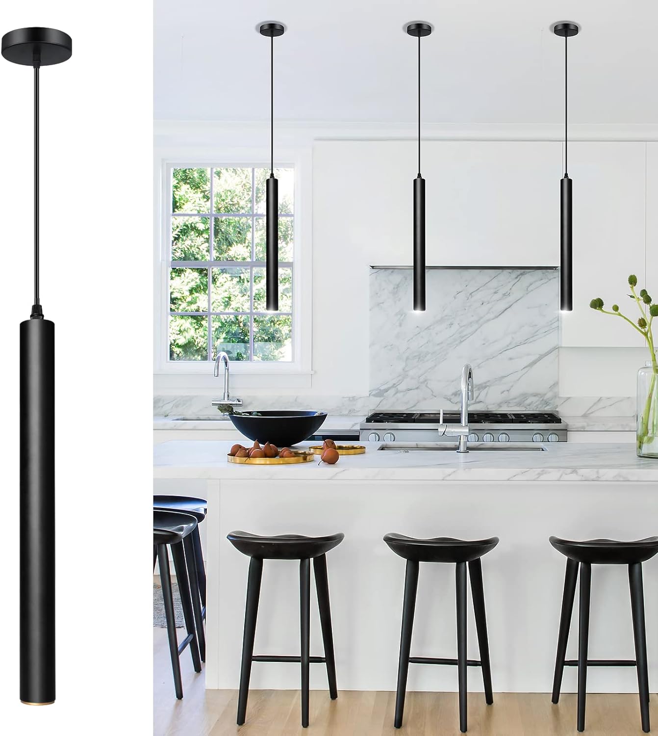 OKELI Pendant Lights Black LED Minimalist Kitchen Island Fixture 1-Pack - okeli lights