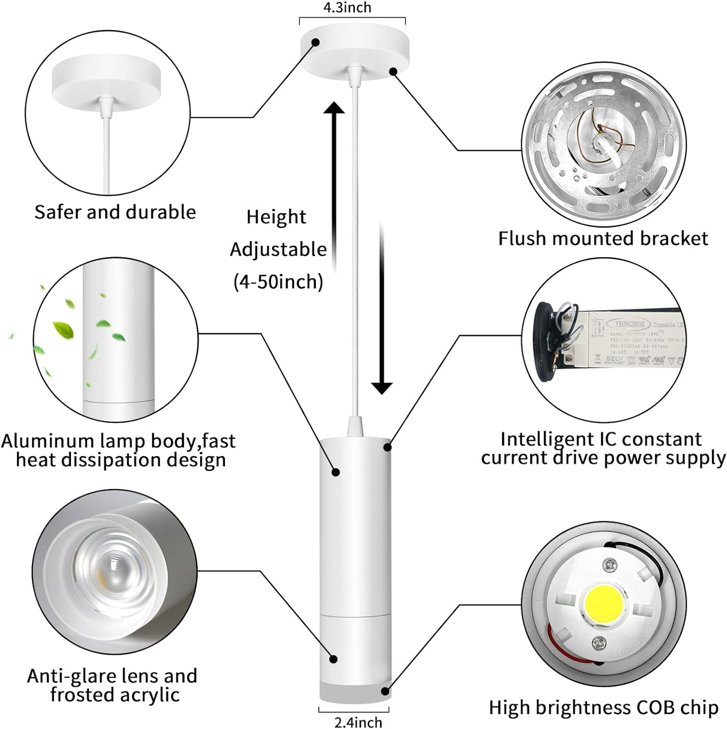 OKELI Modern Pendant Lights White LED Mini Kitchen Island Lights 3-pack - okeli lights