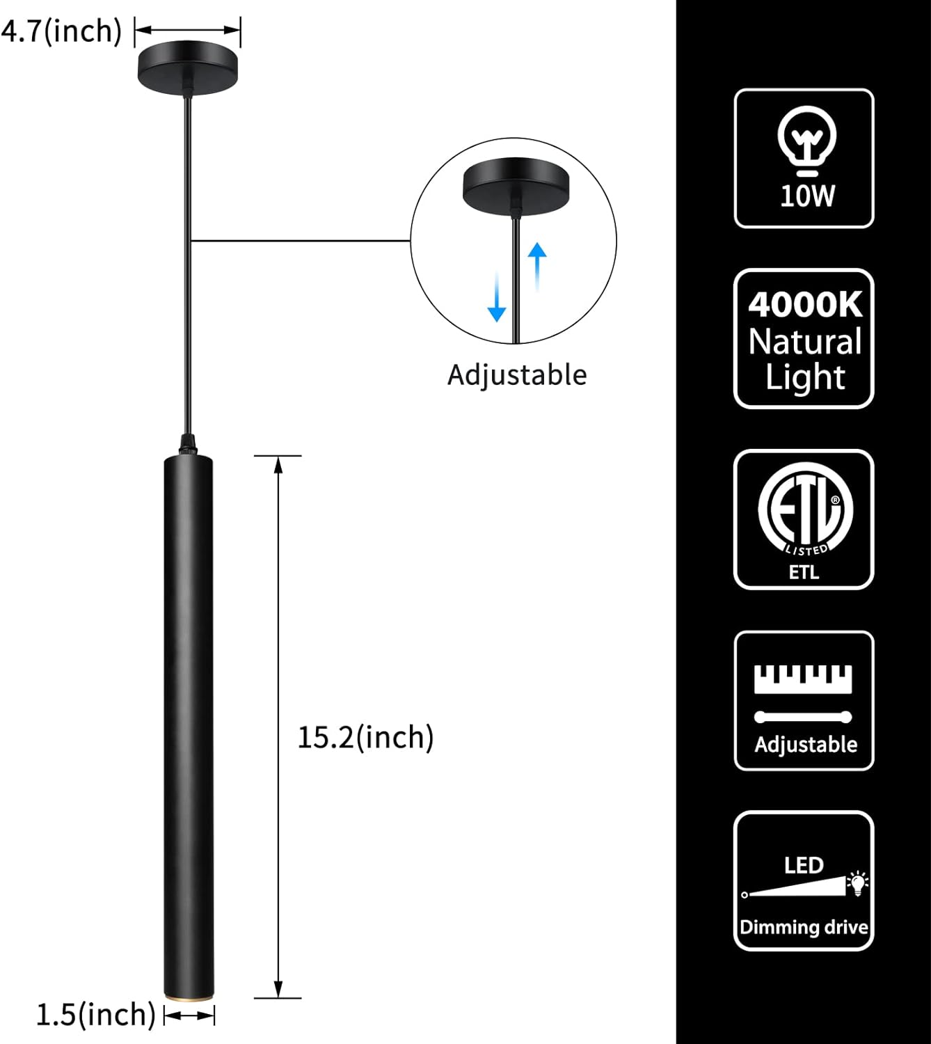 OKELI Pendant Lights Black LED Minimalist Kitchen Island Fixture 1-Pack - okeli lights