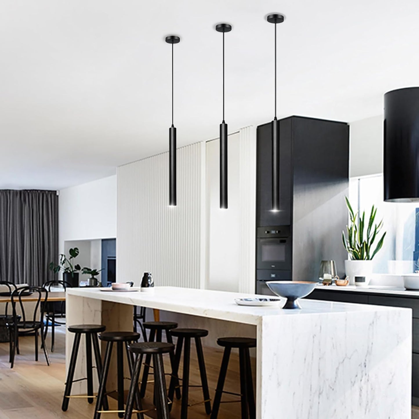 OKELI Pendant Lights Black LED Minimalist Kitchen Island Fixture 1-Pack - okeli lights