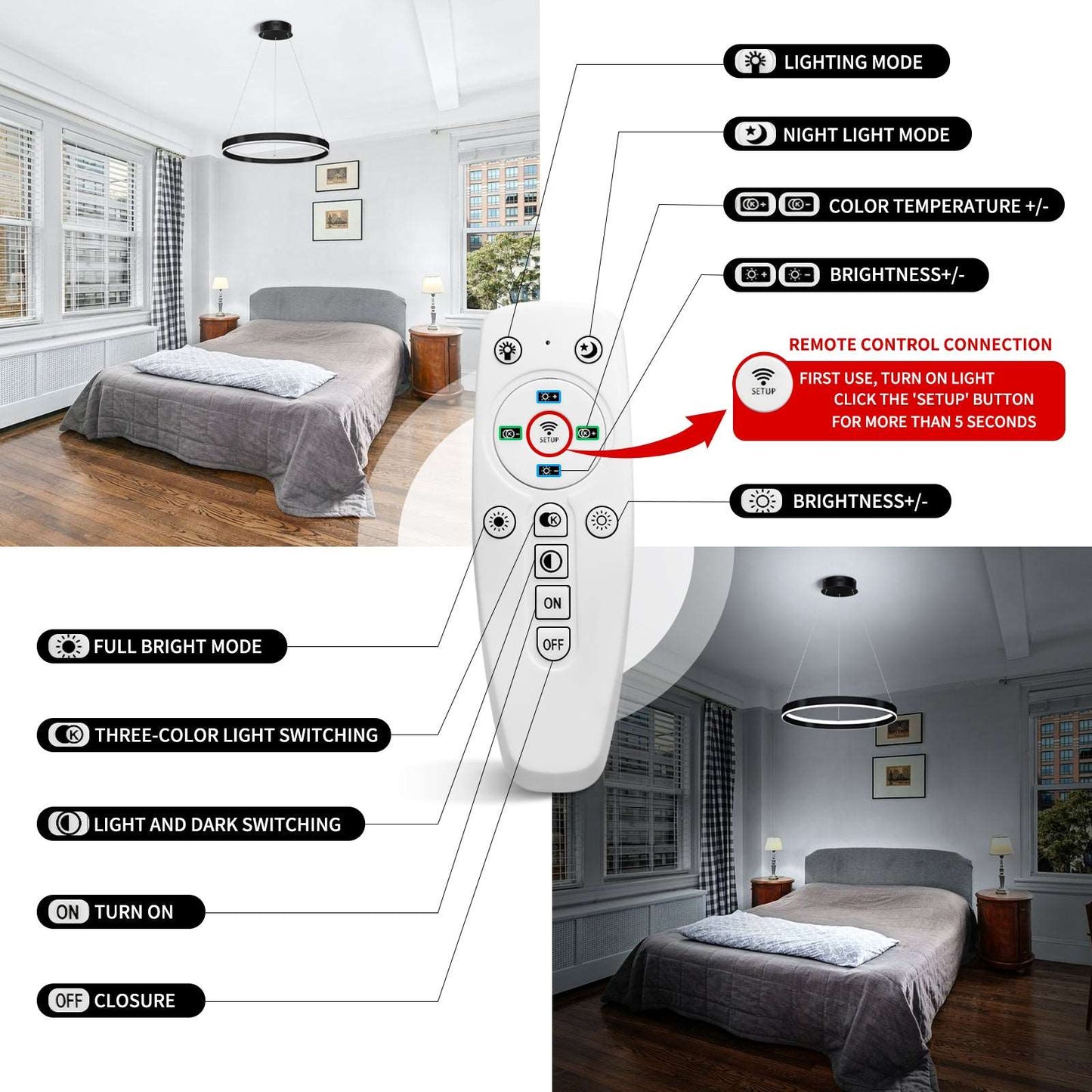 OKELI Modern LED Chandelier Dimmable Circular Black 1-Ring - okeli lights