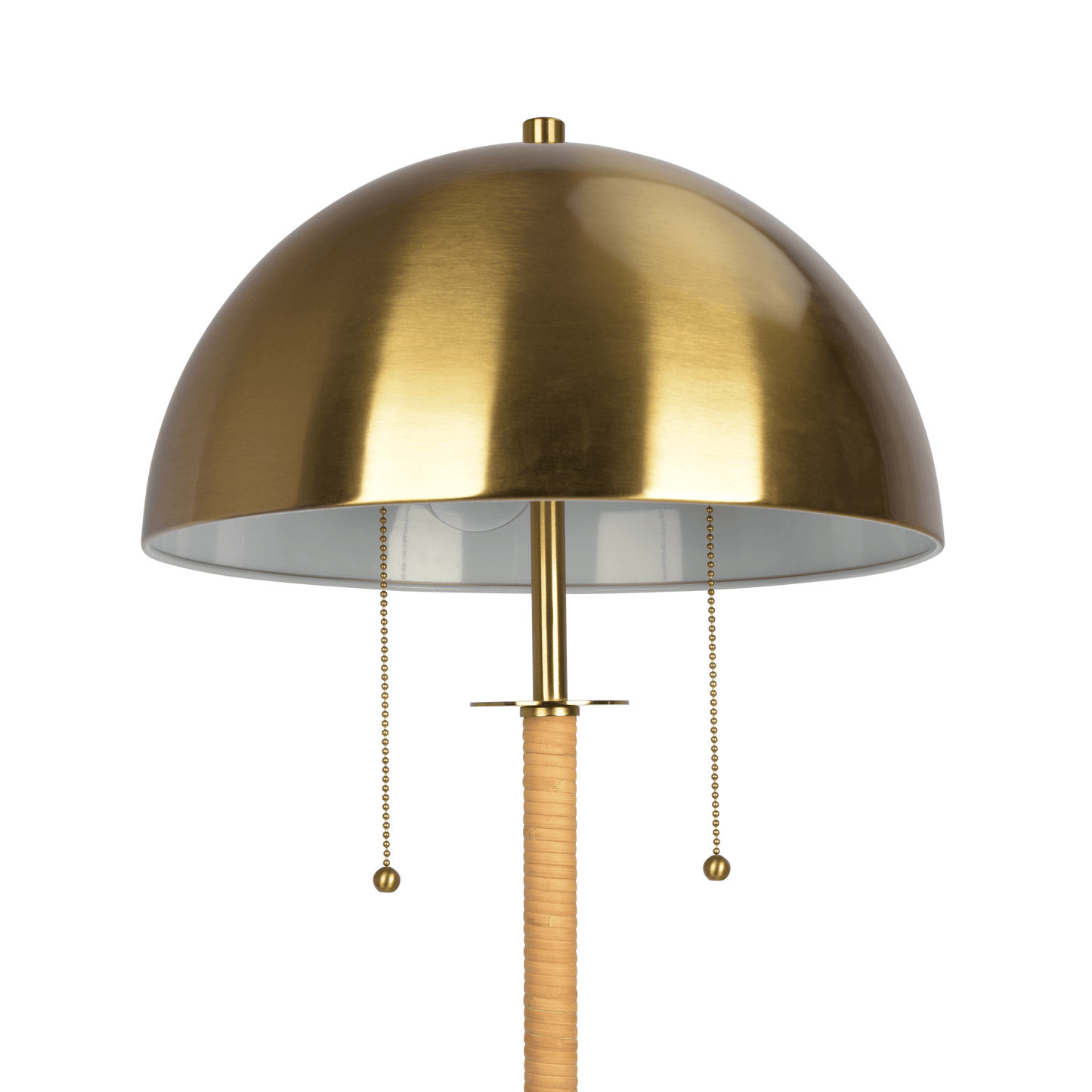 2-Light Floor Lamp Gold Brass Natural Rattan Tube Double On/Off Pull Chain - okeli lights