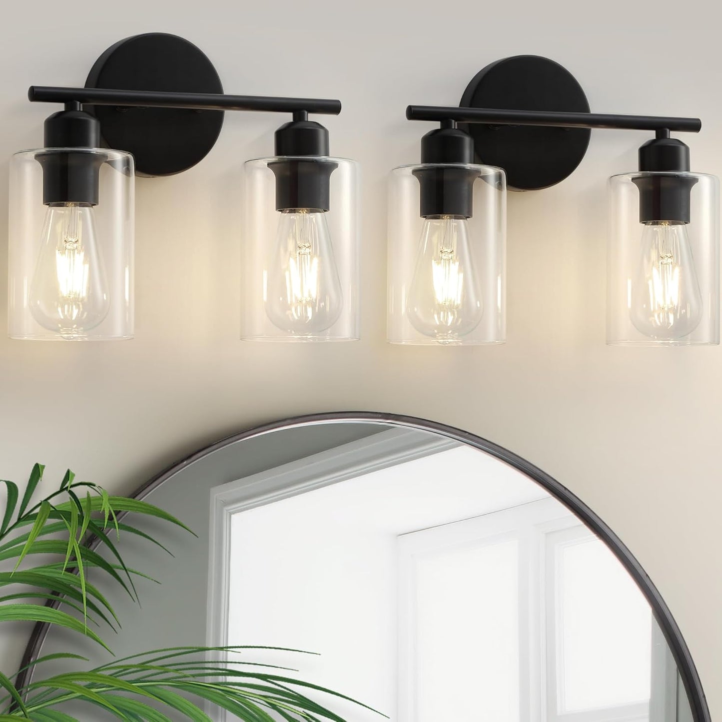 2-Light Matte Black Bathroom Light Fixtures Over Mirror with Clear Glass Shade Wall Sconce Light - okeli lights