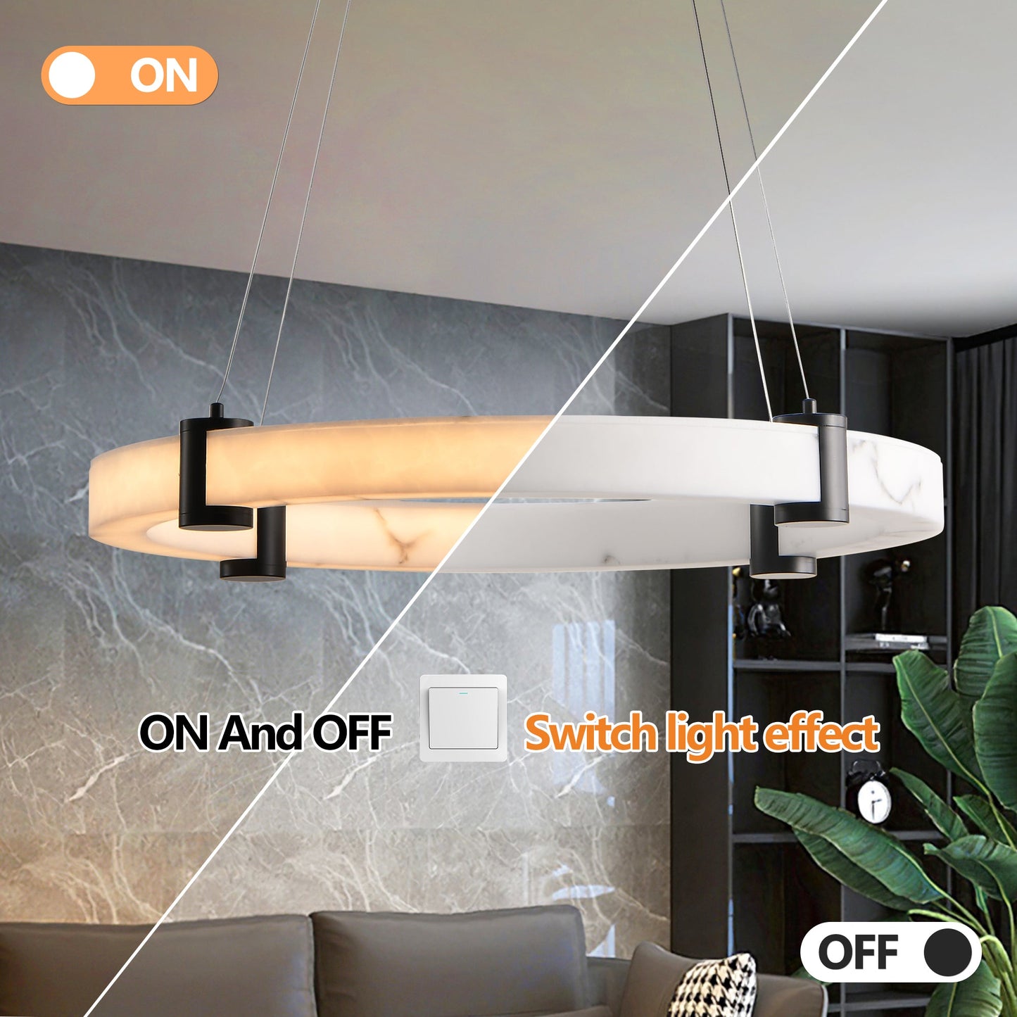 Modern LED Pendant Light, 24-Inch Round Hanging Chandelier with Adjustable Height - okeli lights