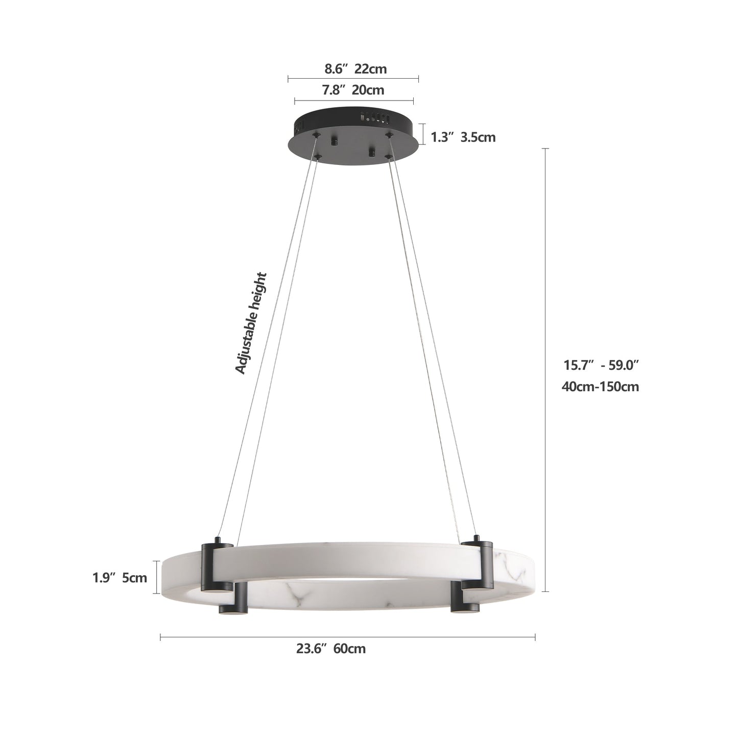 Modern LED Pendant Light, 24-Inch Round Hanging Chandelier with Adjustable Height - okeli lights