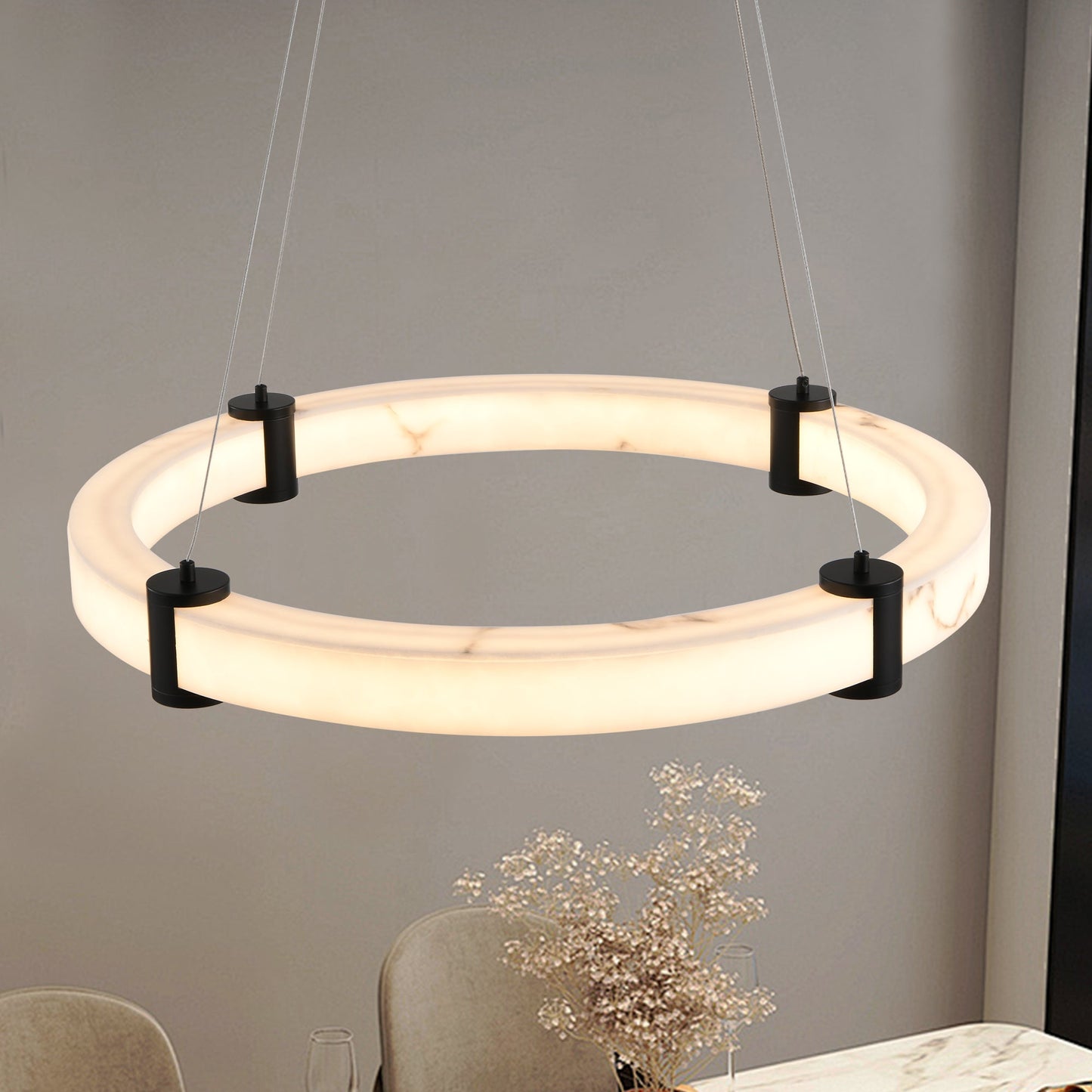 Modern LED Pendant Light, 24-Inch Round Hanging Chandelier with Adjustable Height - okeli lights