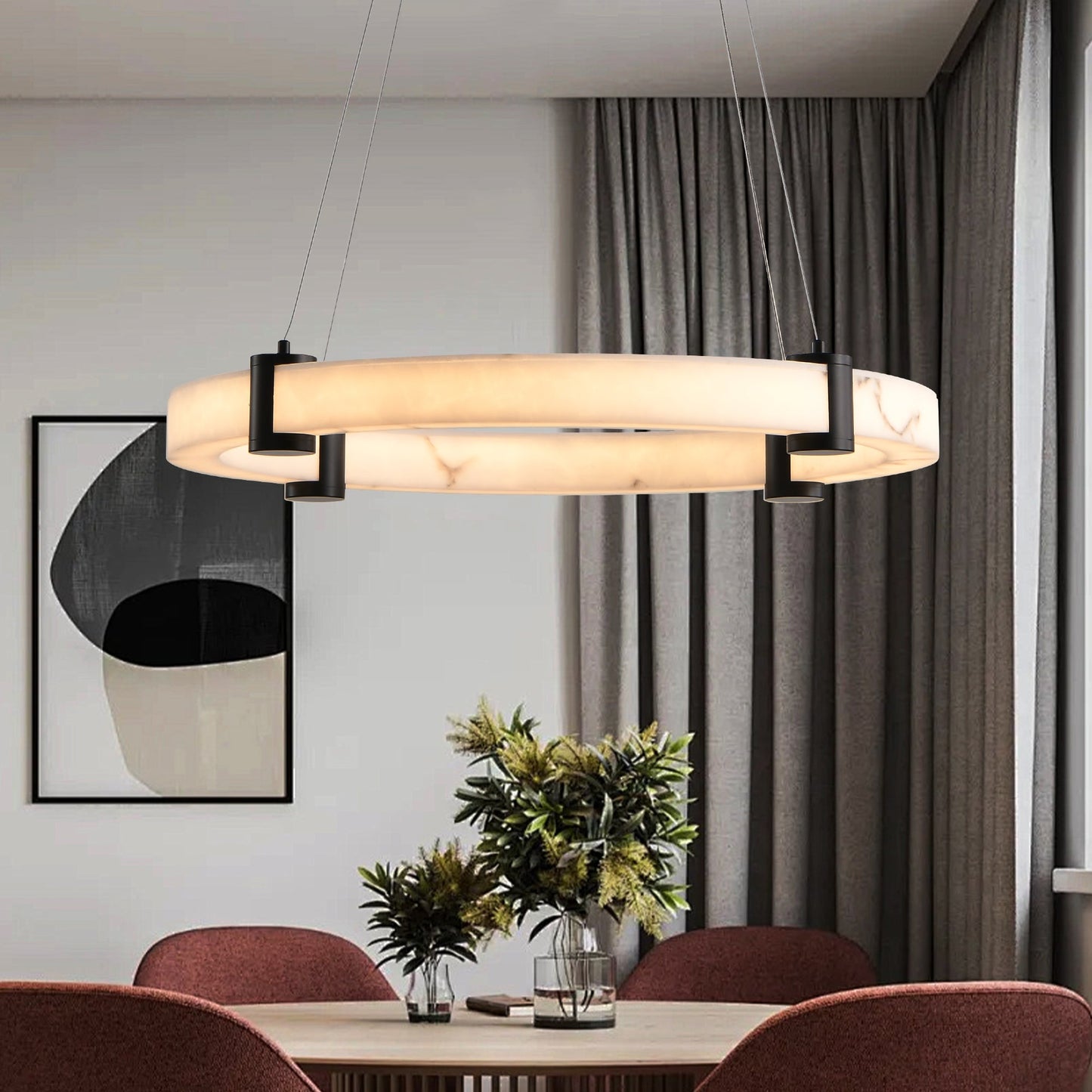 Modern LED Pendant Light, 24-Inch Round Hanging Chandelier with Adjustable Height - okeli lights