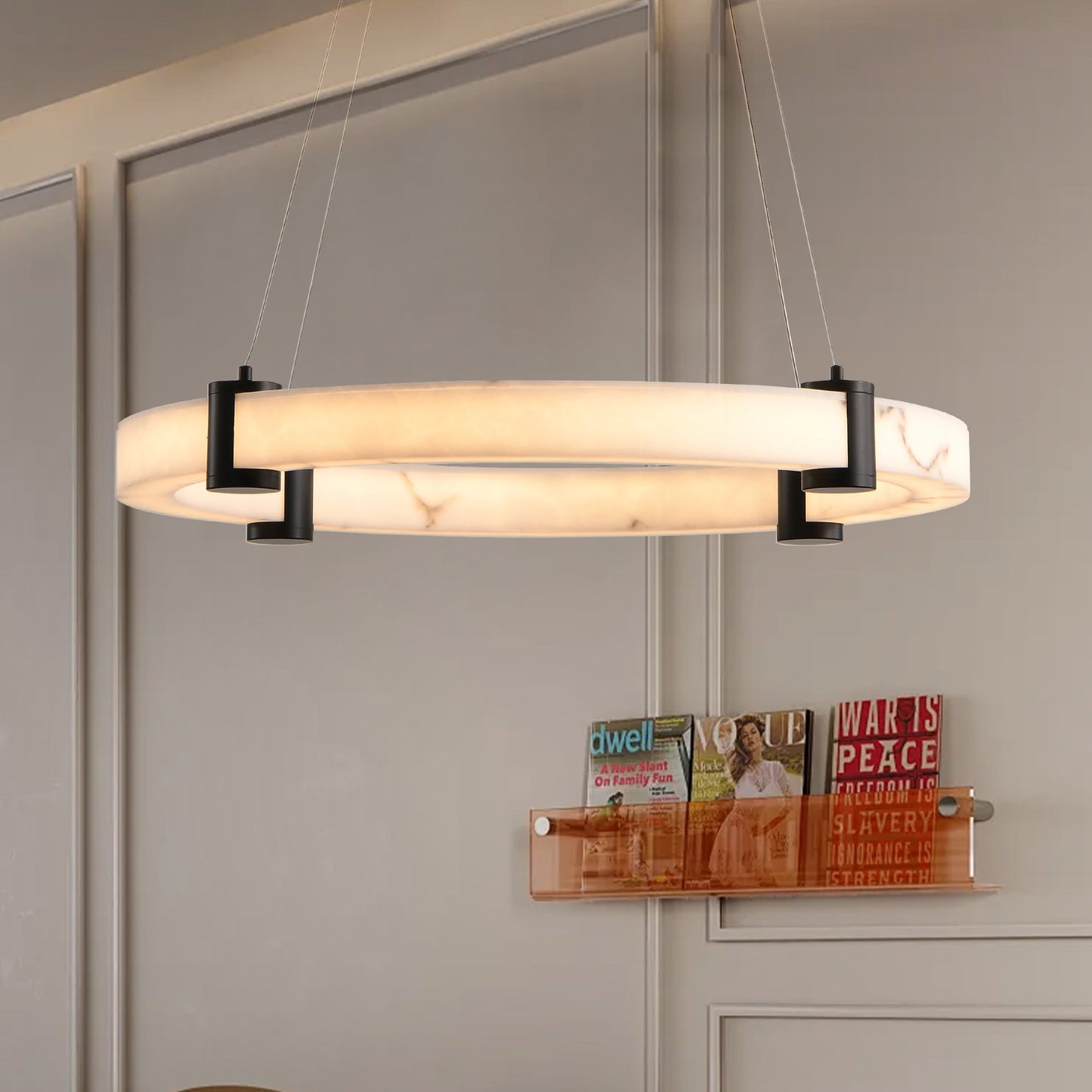 Modern LED Pendant Light, 24-Inch Round Hanging Chandelier with Adjustable Height - okeli lights