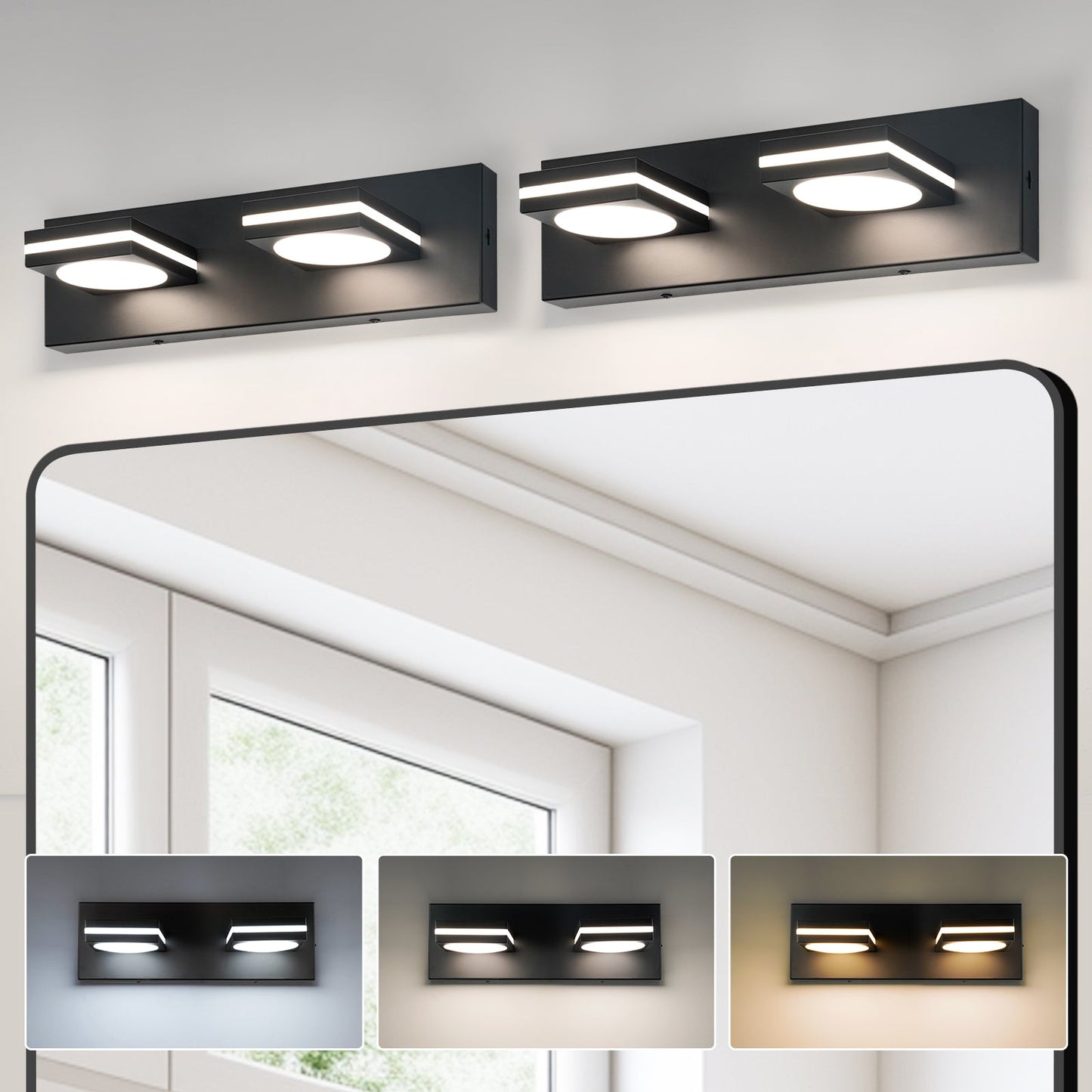 Bathroom Light Fixtures, Matte Black Vanity Light for Bathroom Modern LED Wall Lighting Fixtures Over Mirror, 2-3-4-Light, ETL Listed - okeli lights