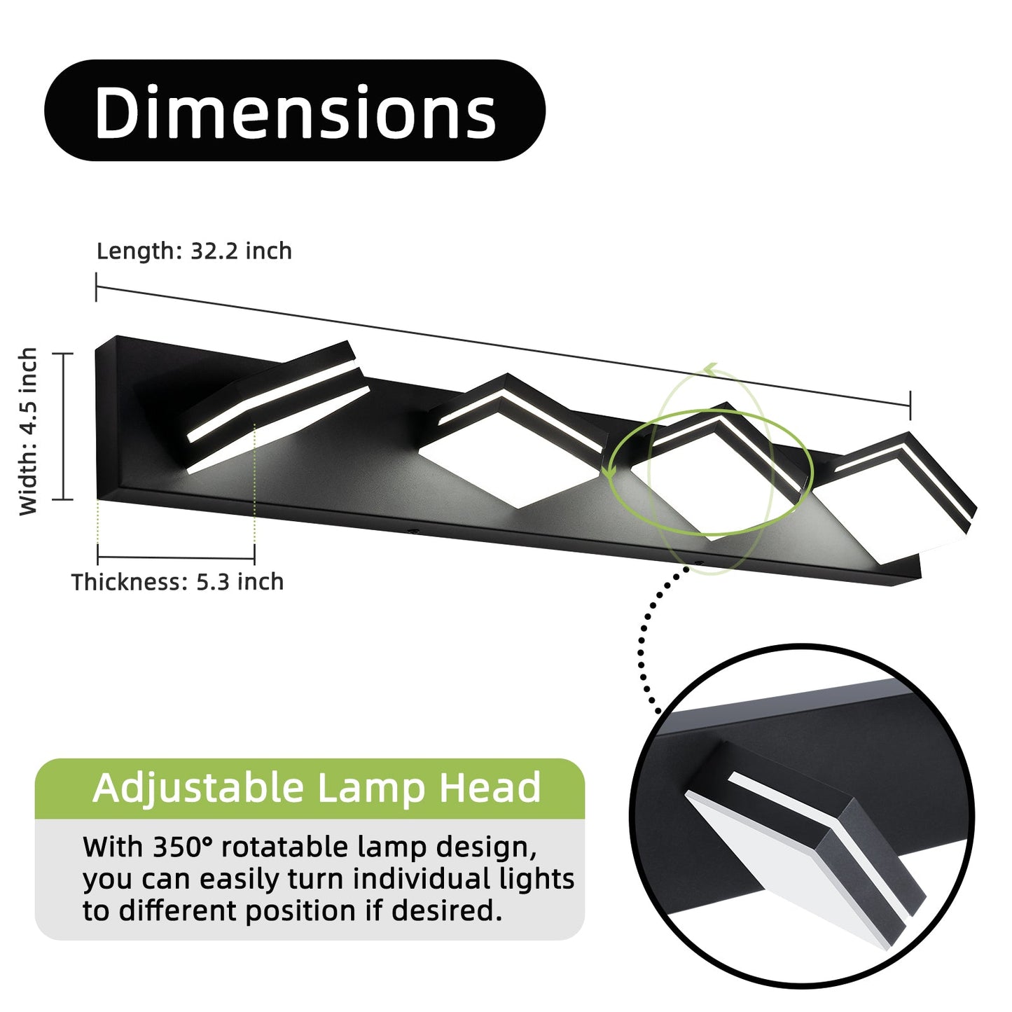 Modern Bathroom Light Fixtures Dimmable 4 Light Black Bathroom Vanity Light 360°Rotatable - okeli lights