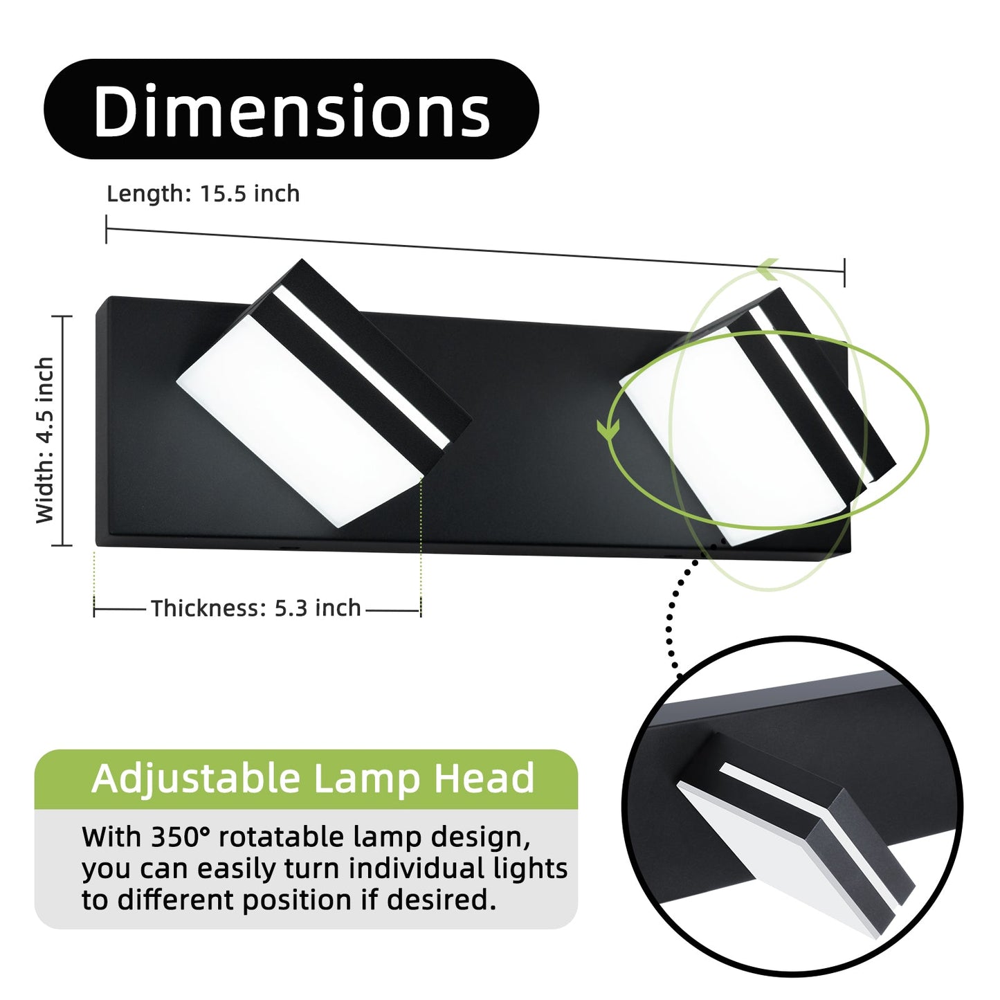 LED Modern Black Bathroom Vanity Lights Over Mirror 360° Rotatable Wall Sconce Lighting - okeli lights