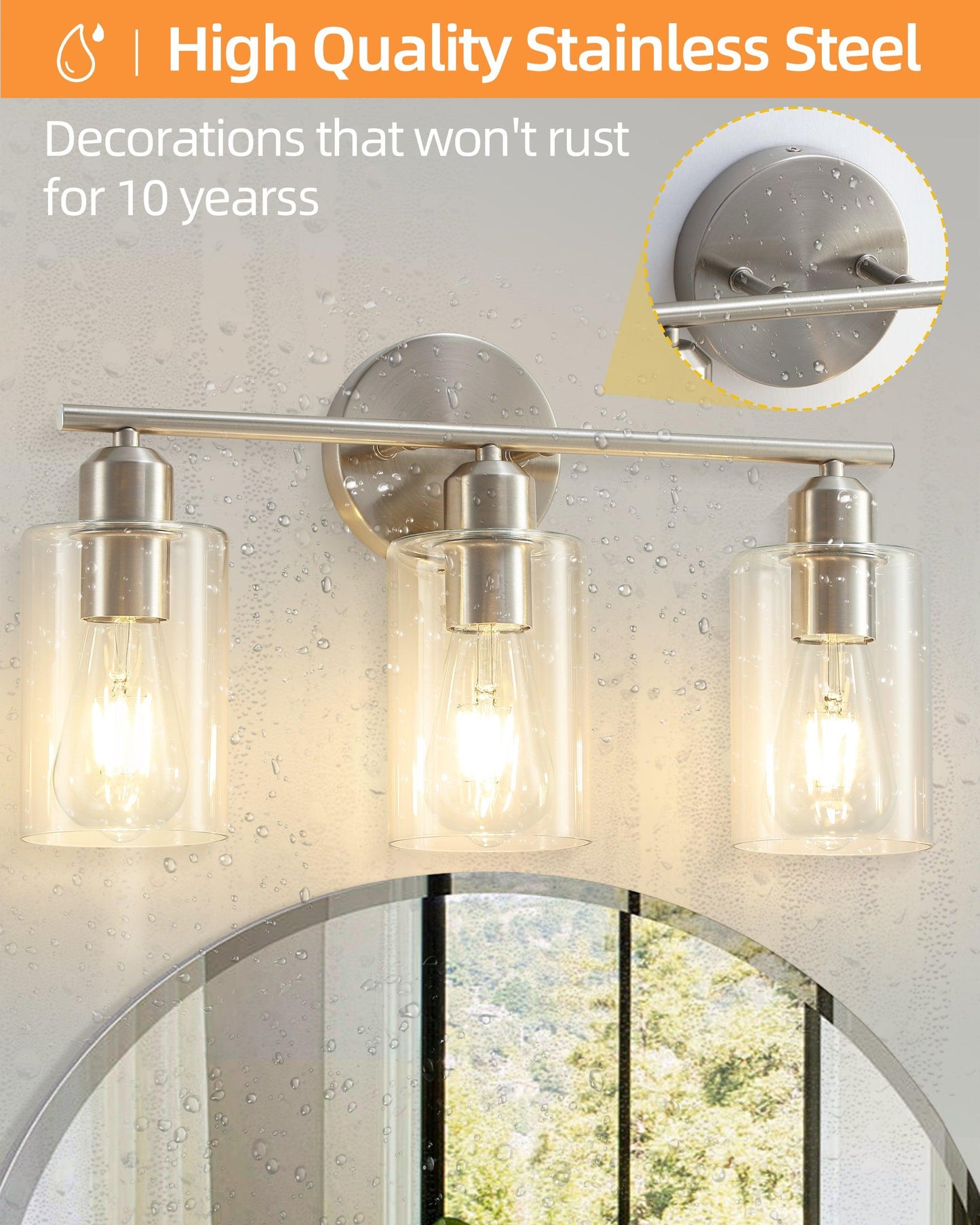 Bathroom Vanity Light Brushed Nickel Fixtures with Clear Glass Shade - okeli lights