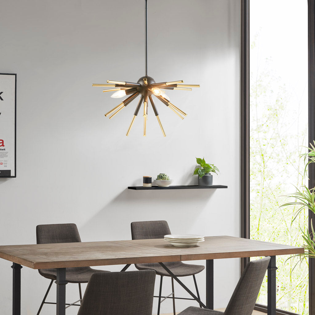 3-Light Spiked Chandelier Modern Classic Geometric Lighting Matte Black And Gold Finish - okeli lights