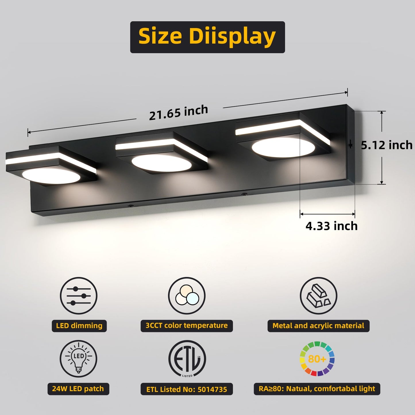 Bathroom Light Fixtures, Matte Black Vanity Light for Bathroom Modern LED Wall Lighting Fixtures Over Mirror, 2-3-4-Light, ETL Listed - okeli lights
