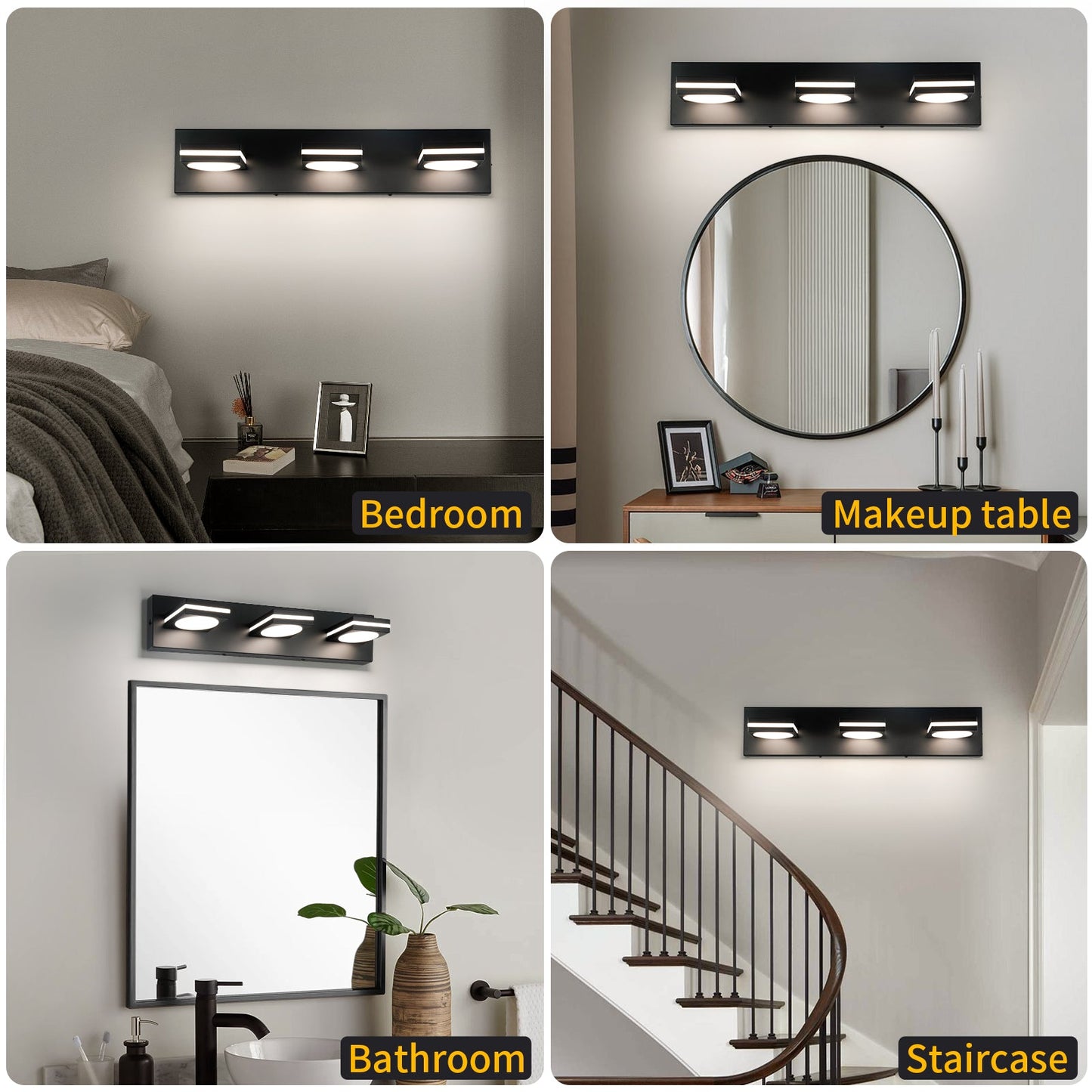 Bathroom Light Fixtures, Matte Black Vanity Light for Bathroom Modern LED Wall Lighting Fixtures Over Mirror, 2-3-4-Light, ETL Listed - okeli lights