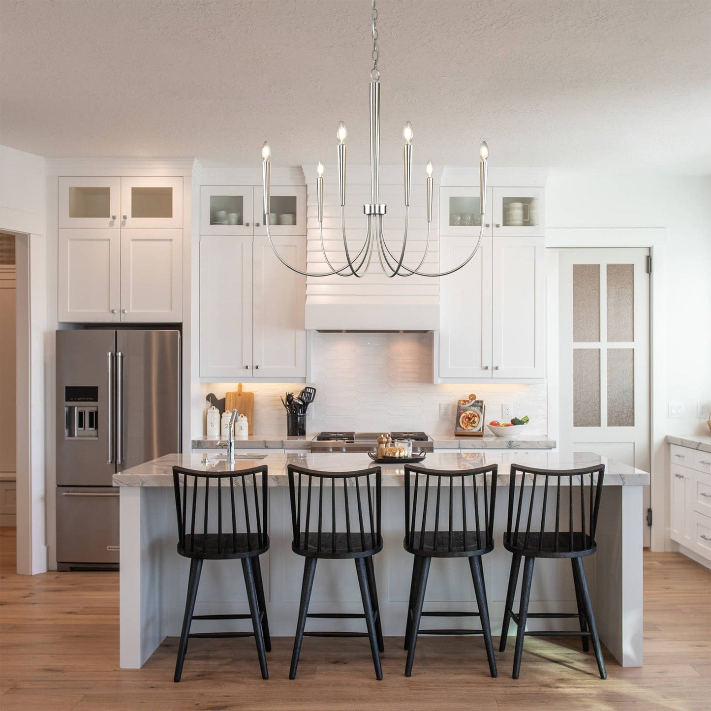 34-Inch Luxury Dimmable Brushed Nickel 6-Light Chandelier Adjustable - okeli lights