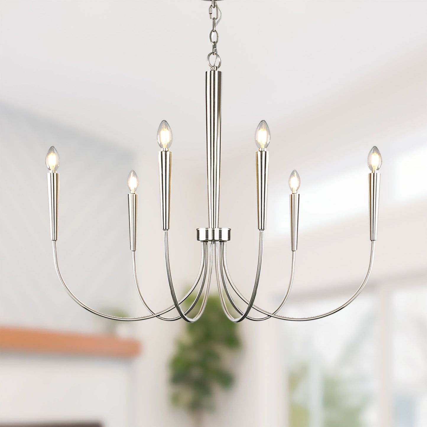 34-Inch Luxury Dimmable Brushed Nickel 6-Light Chandelier Adjustable - okeli lights