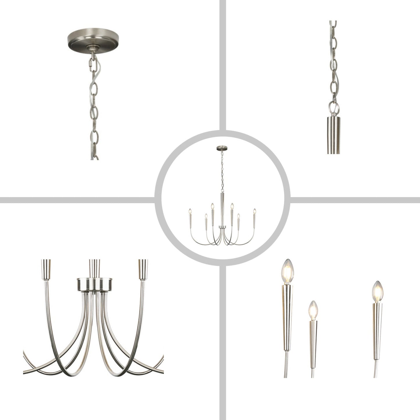 34-Inch Luxury Dimmable Brushed Nickel 6-Light Chandelier Adjustable - okeli lights