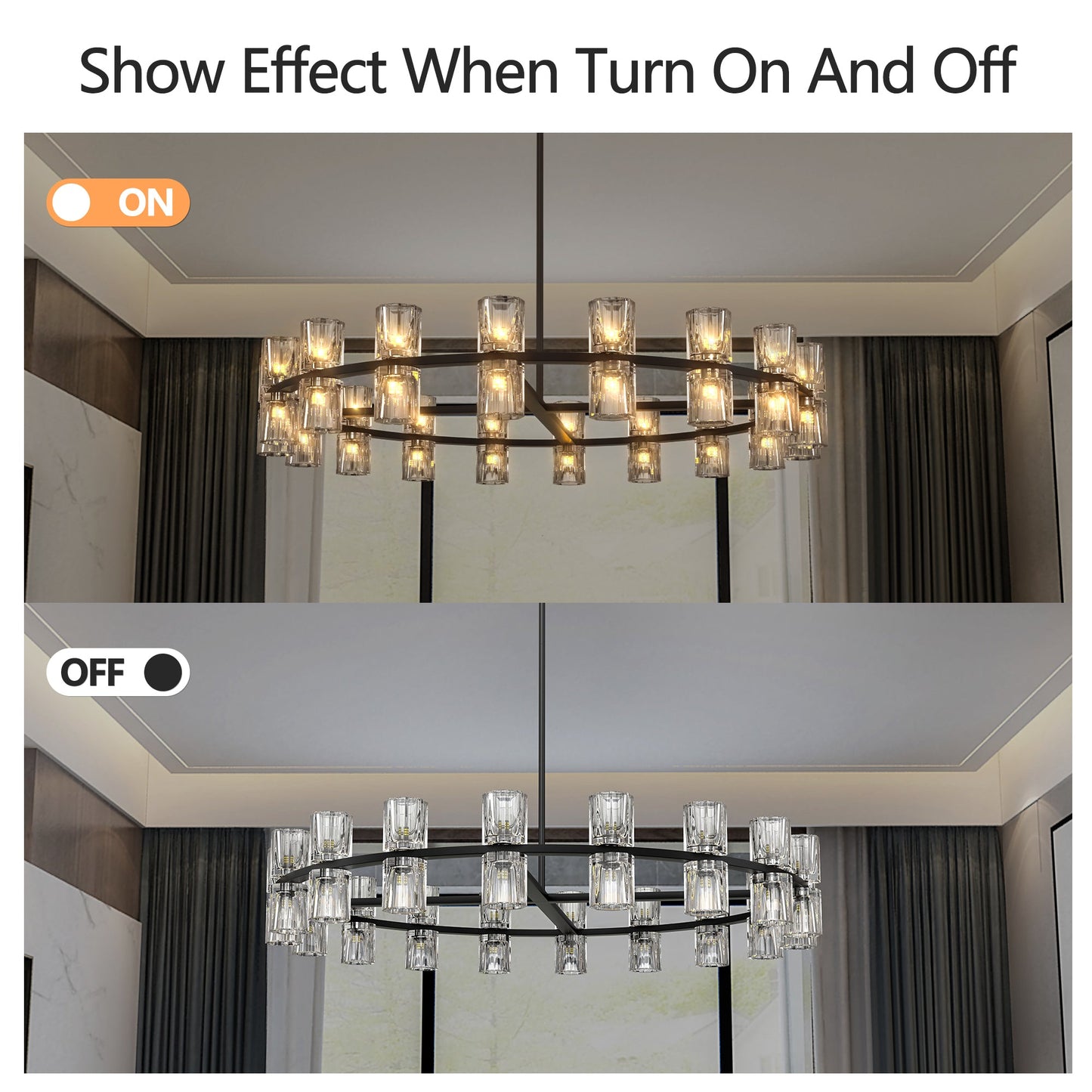 36 Inches Luxury Chandeliers Crystal Living Room Decorative Lights Simple Modern Dining Room(Bulbs Included) - okeli lights