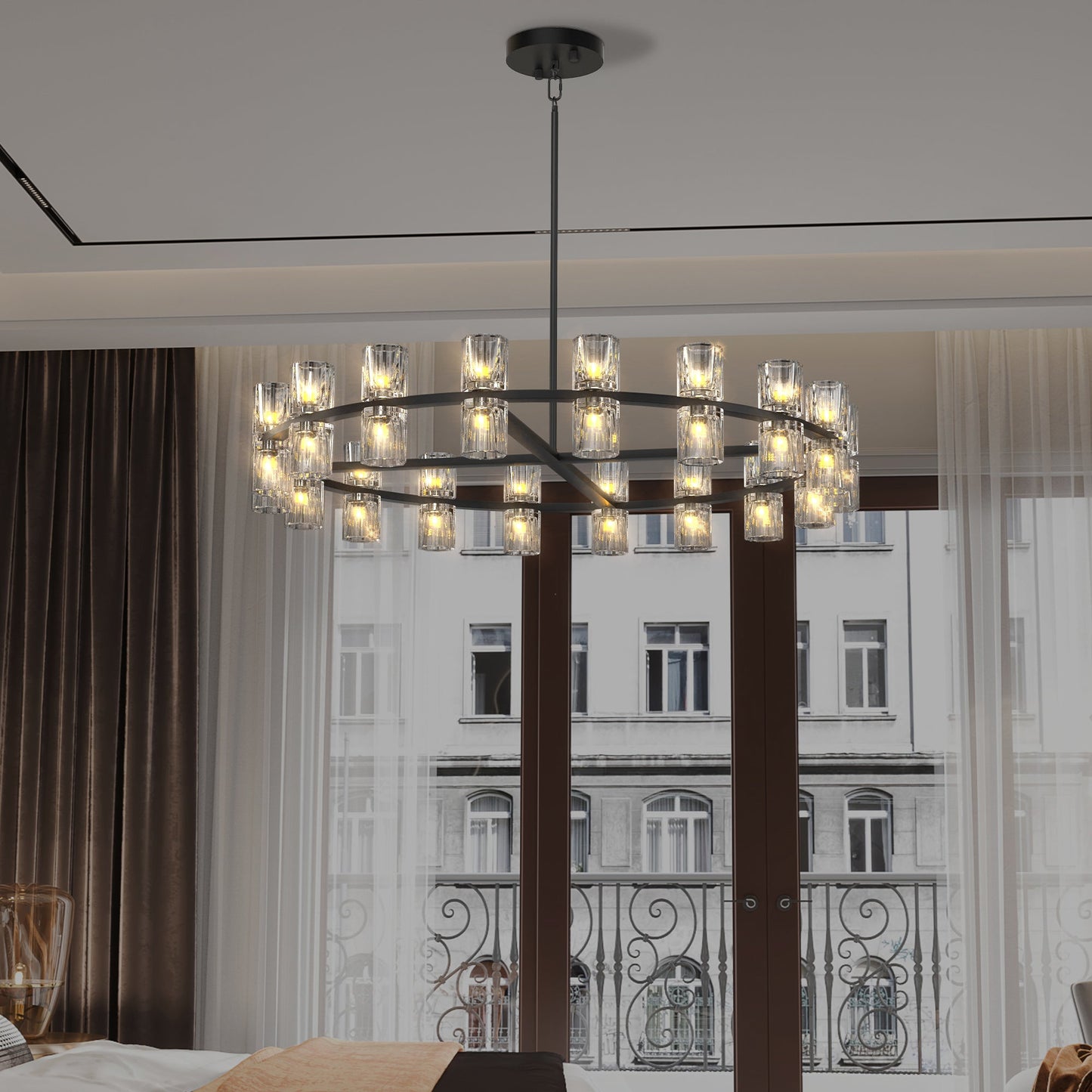 36 Inches Luxury Chandeliers Crystal Living Room Decorative Lights Simple Modern Dining Room(Bulbs Included) - okeli lights