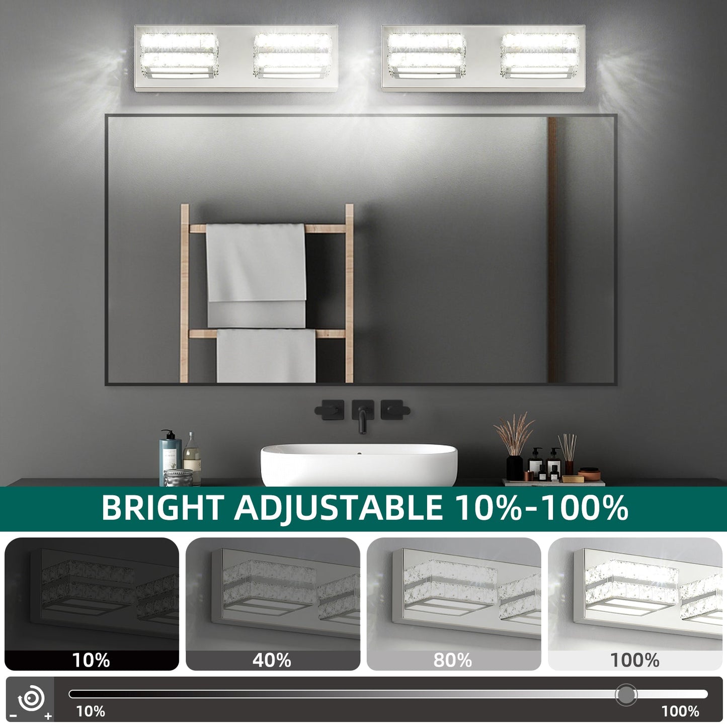 Crystal Bathroom Lighting Fixtures Over Mirror 2Light Chrome Modern Vanity Wall Light - okeli lights