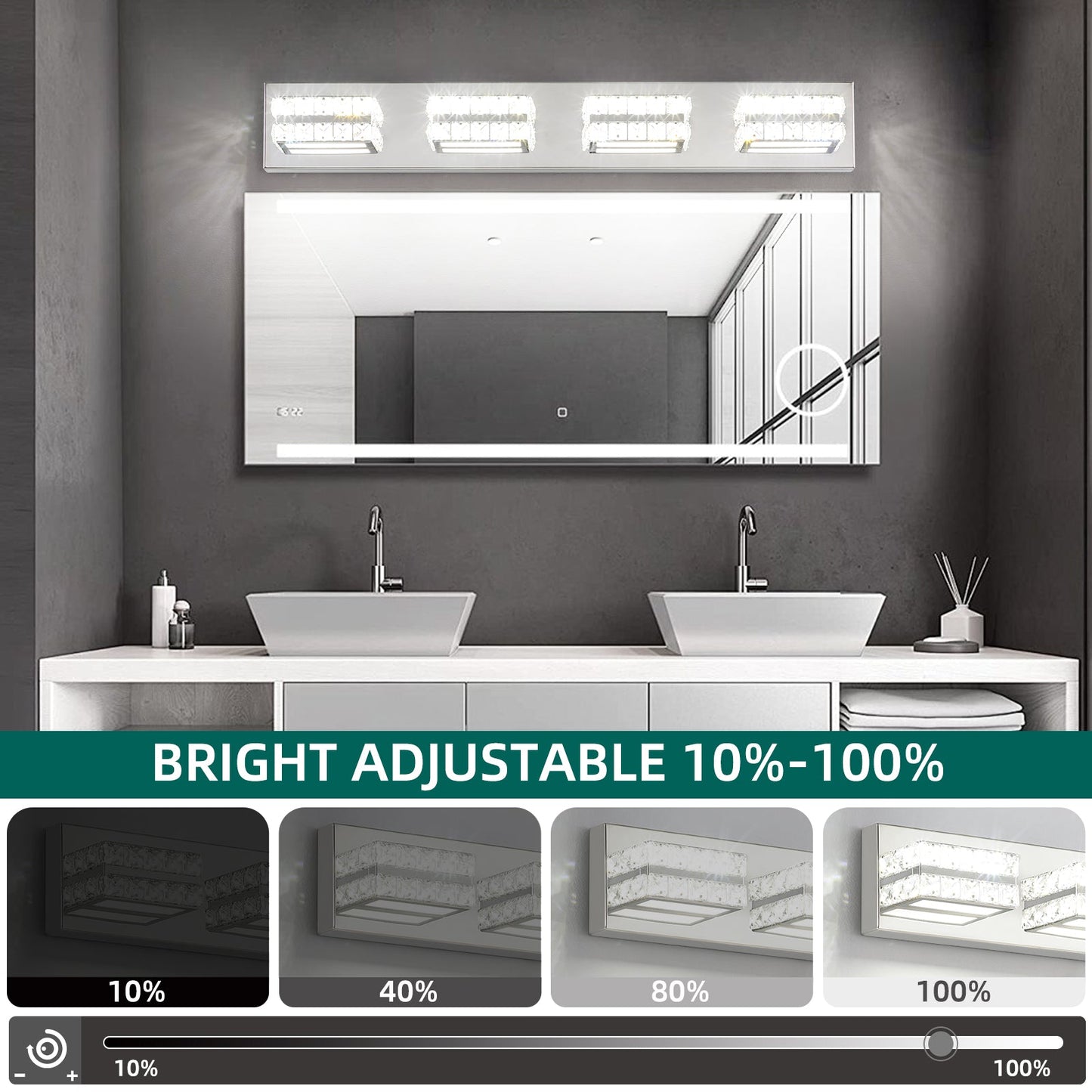 Bathroom Crystal Vanity Light Fixture LED Modern Indoor Mirror Front Lamp Dimmable 4-Lights - okeli lights