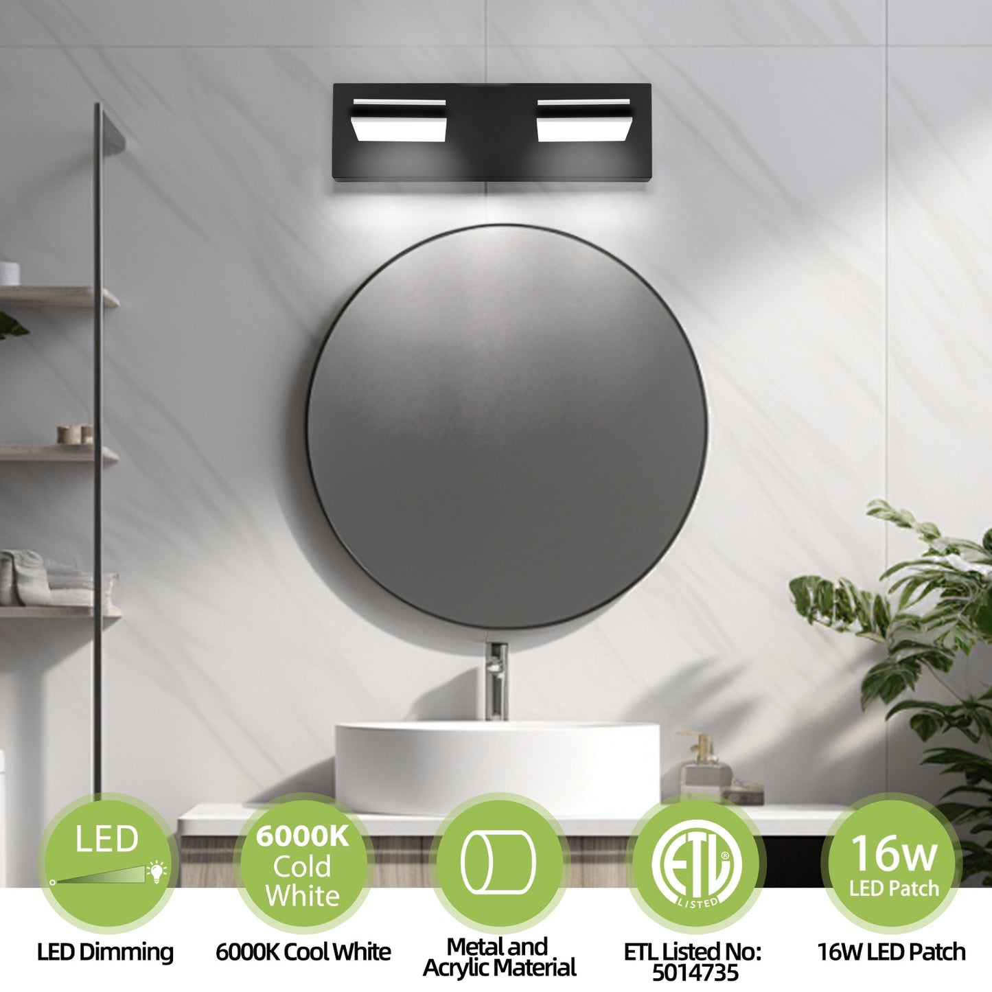 LED Modern Black Bathroom Vanity Lights Over Mirror 360° Rotatable Wall Sconce Lighting - okeli lights