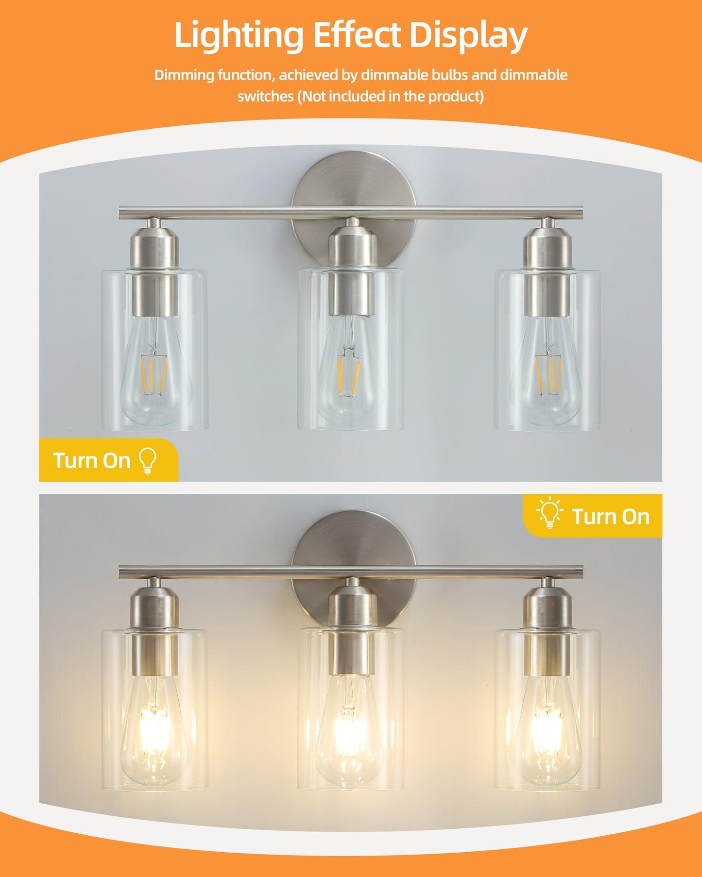 Bathroom Vanity Light Brushed Nickel Fixtures with Clear Glass Shade - okeli lights