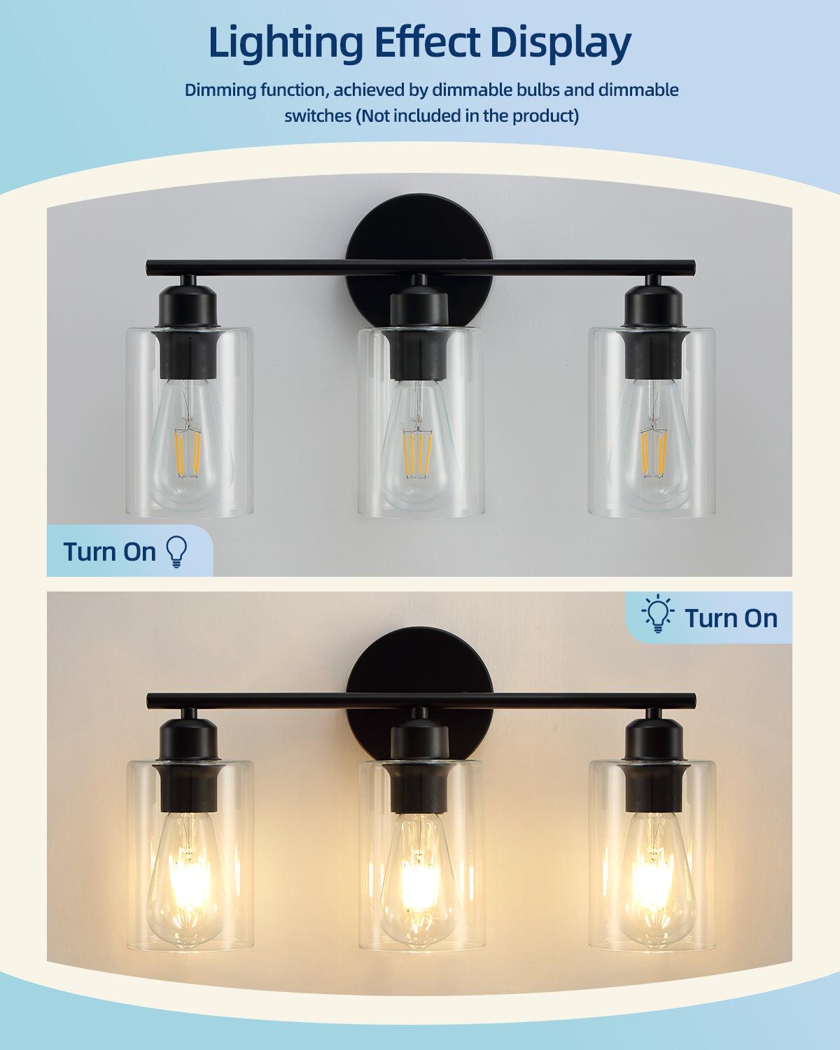 Black Bathroom Vanity Lights with Clear Glass Shade Wall Lighting - okeli lights