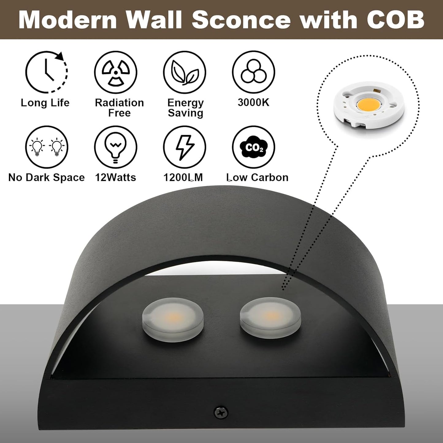 OKELI Modern Black LED Wall Sconces, 1 Pack Up and Down Indoor Wall Lights, Hardwired Sconces - okeli lights
