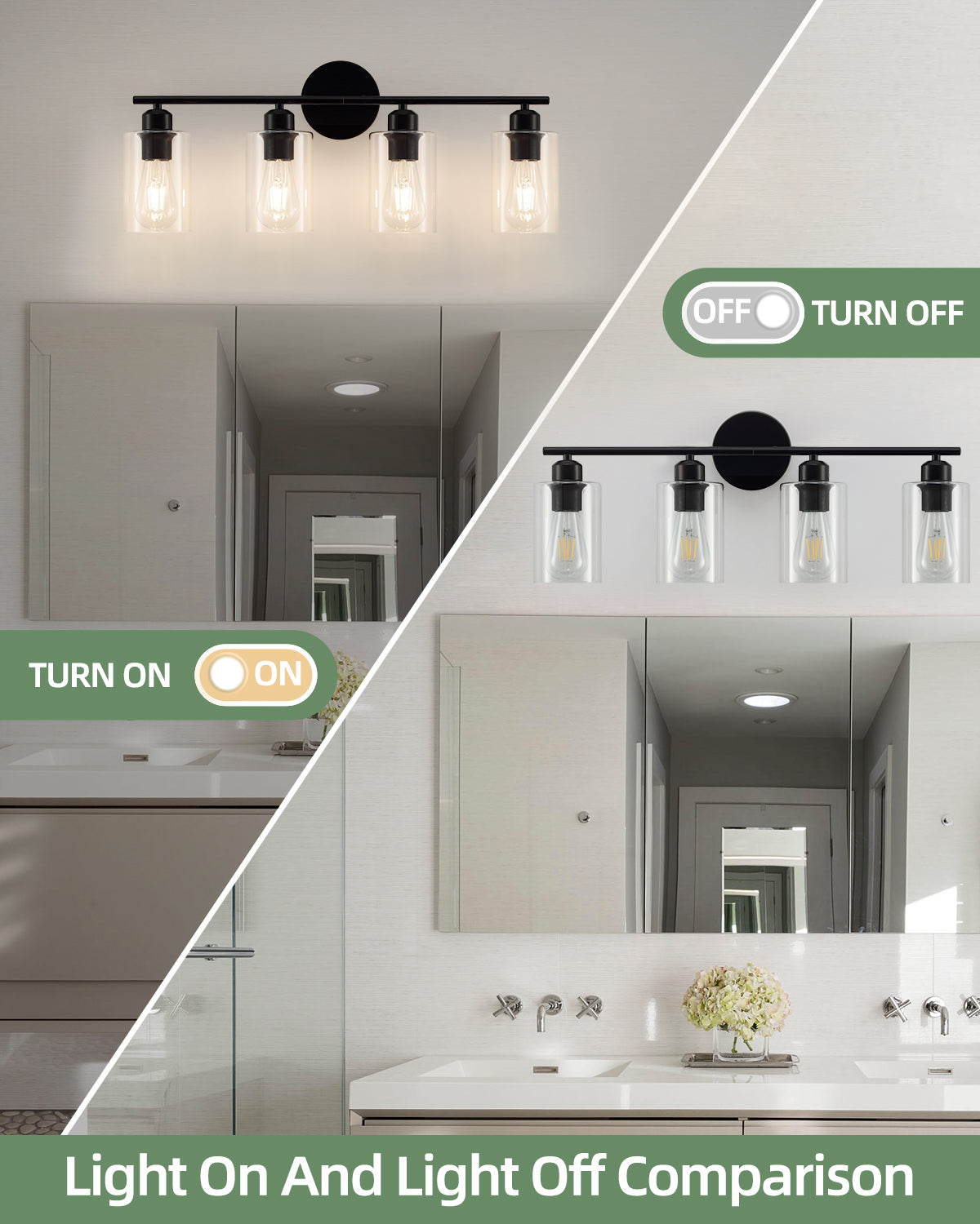 4-Light Bathroom Light Fixtures Matte Black Vanity Lights - okeli lights