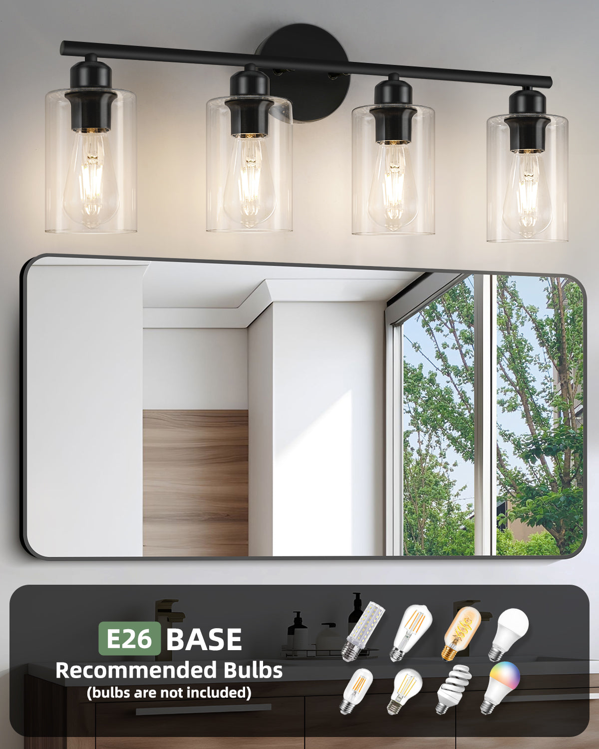 4-Light Bathroom Light Fixtures Matte Black Vanity Lights - okeli lights