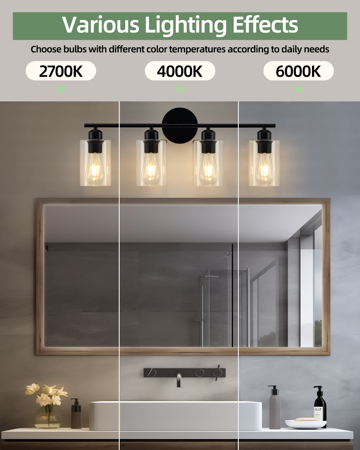 4-Light Bathroom Light Fixtures Matte Black Vanity Lights - okeli lights