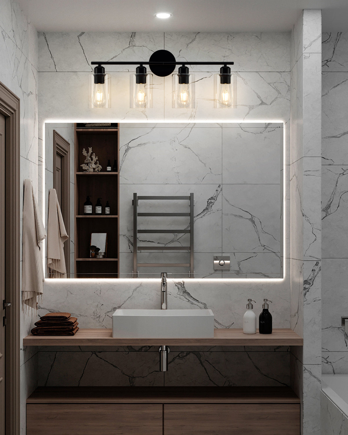 4-Light Bathroom Light Fixtures Matte Black Vanity Lights - okeli lights