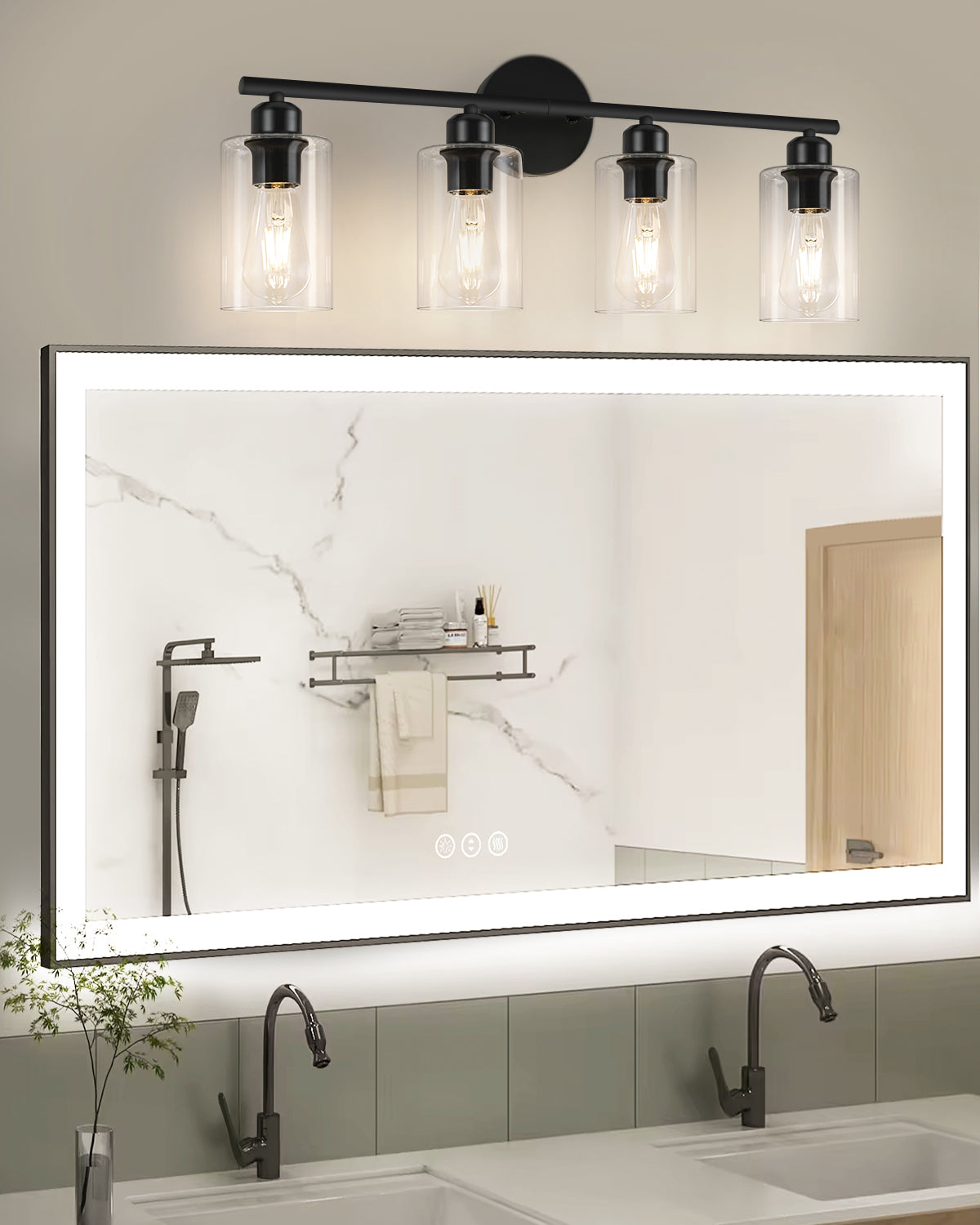 4-Light Bathroom Light Fixtures Matte Black Vanity Lights - okeli lights