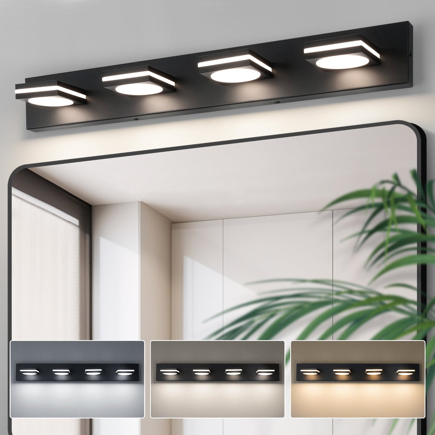 Bathroom Light Fixtures, Matte Black Vanity Light for Bathroom Modern LED Wall Lighting Fixtures Over Mirror, 2-3-4-Light, ETL Listed - okeli lights