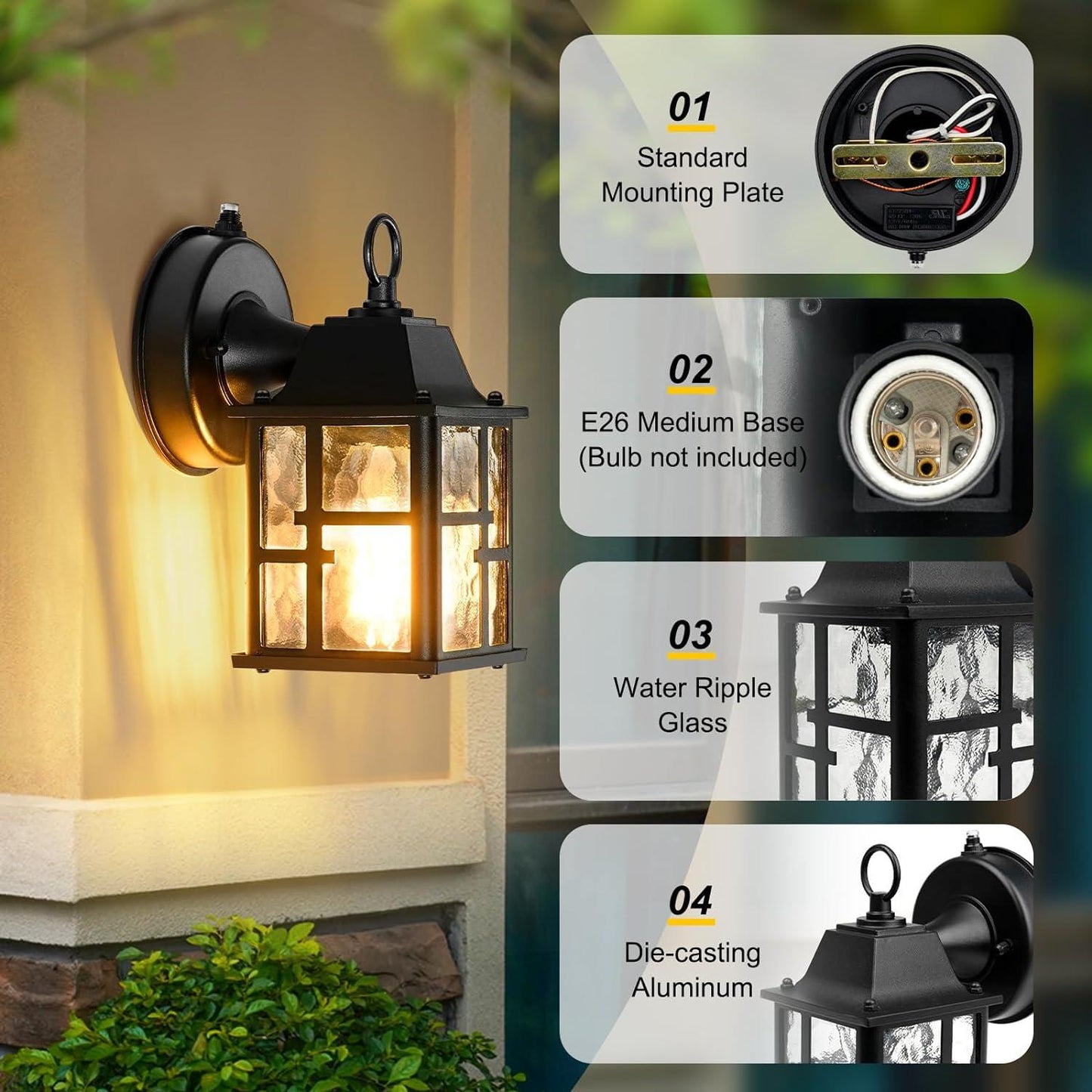 Outdoor Wall Lights 1-2-3Pack Dusk to Dawn Porch Fixtures Wall Mounted - okeli lights
