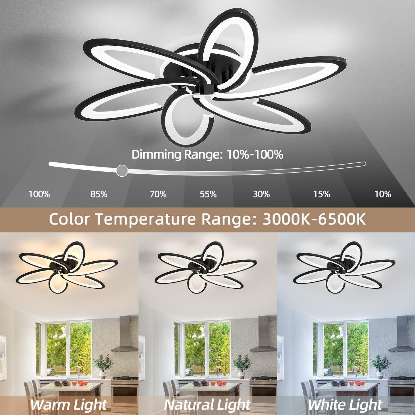 Modern LED Ceiling Light 6+1 Rings Dimmable Fixtures Flush Mount Lamp with Remote - okeli lights