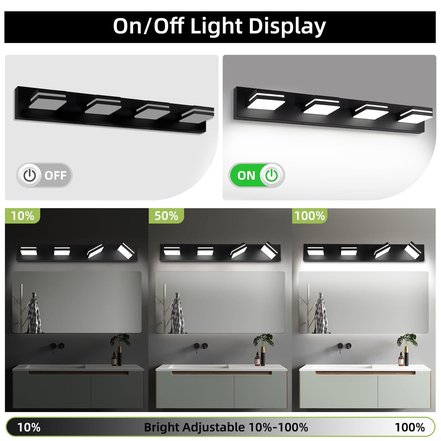 Modern Bathroom Light Fixtures Dimmable 4 Light Black Bathroom Vanity Light 360°Rotatable - okeli lights