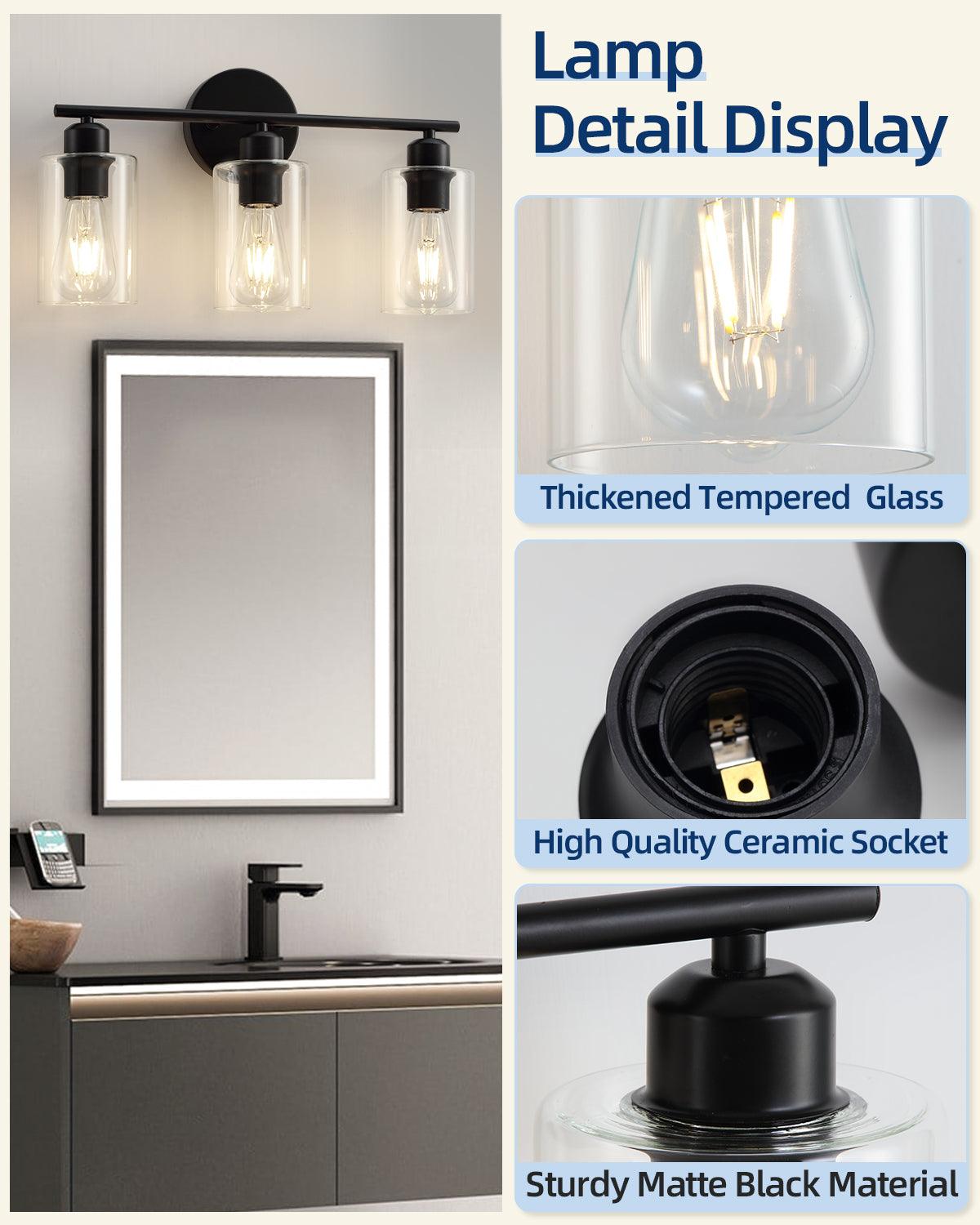 Black Bathroom Vanity Lights with Clear Glass Shade Wall Lighting - okeli lights