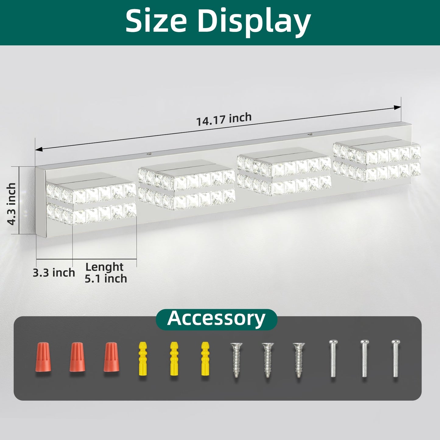 Bathroom Crystal Vanity Light Fixture LED Modern Indoor Mirror Front Lamp Dimmable 4-Lights - okeli lights